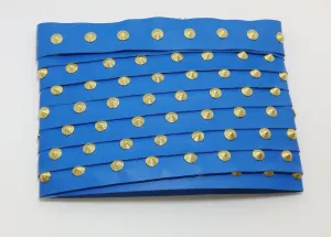 1 YD of 1-1/2" wide Genuine Cowhide Leather Trim Tape with Gold Brass Spiral Nailheads edge binding; top stitch; Cobalt Blue 3758XDD