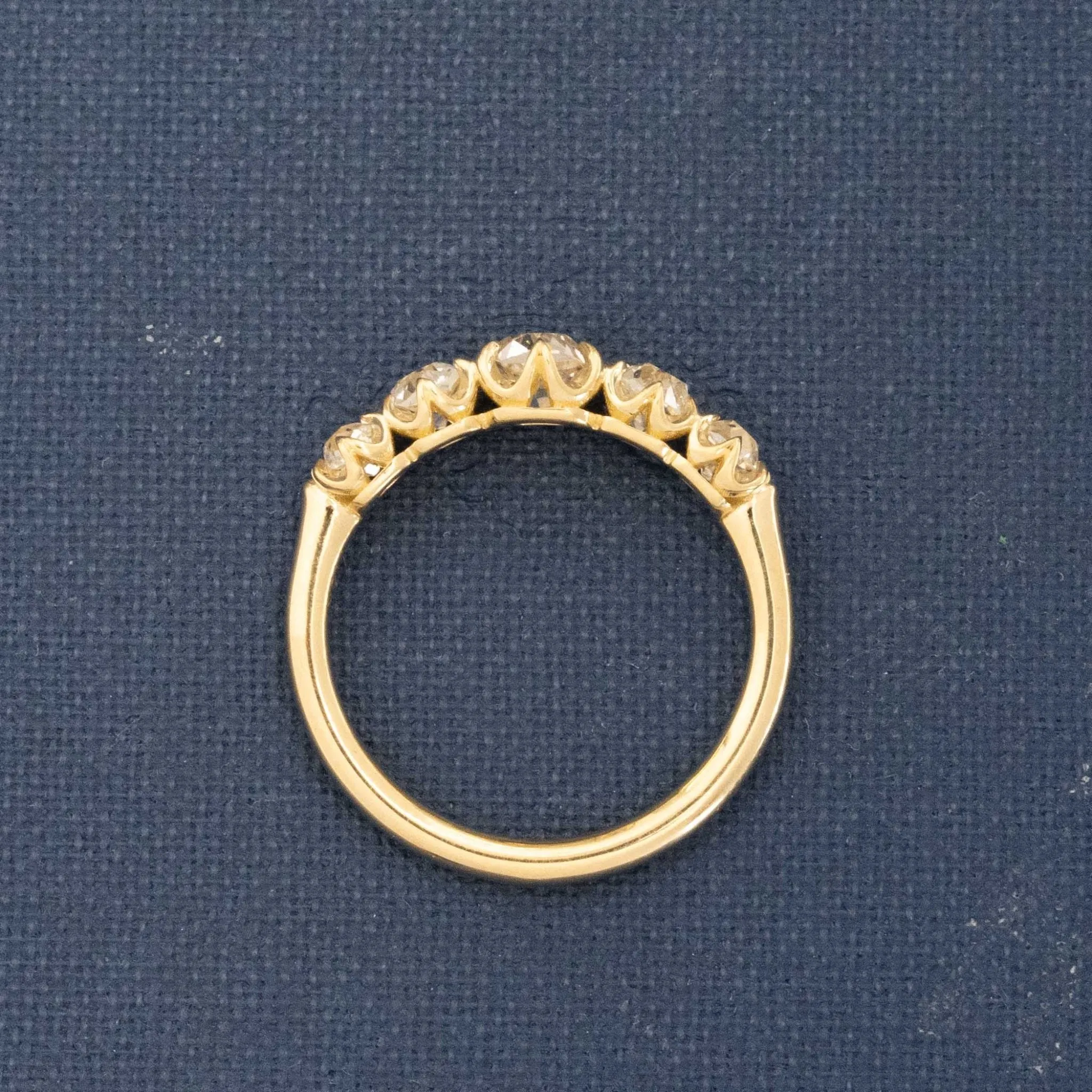 1.06ctw Old Mine Cut Diamond Graduated 5-Stone Band
