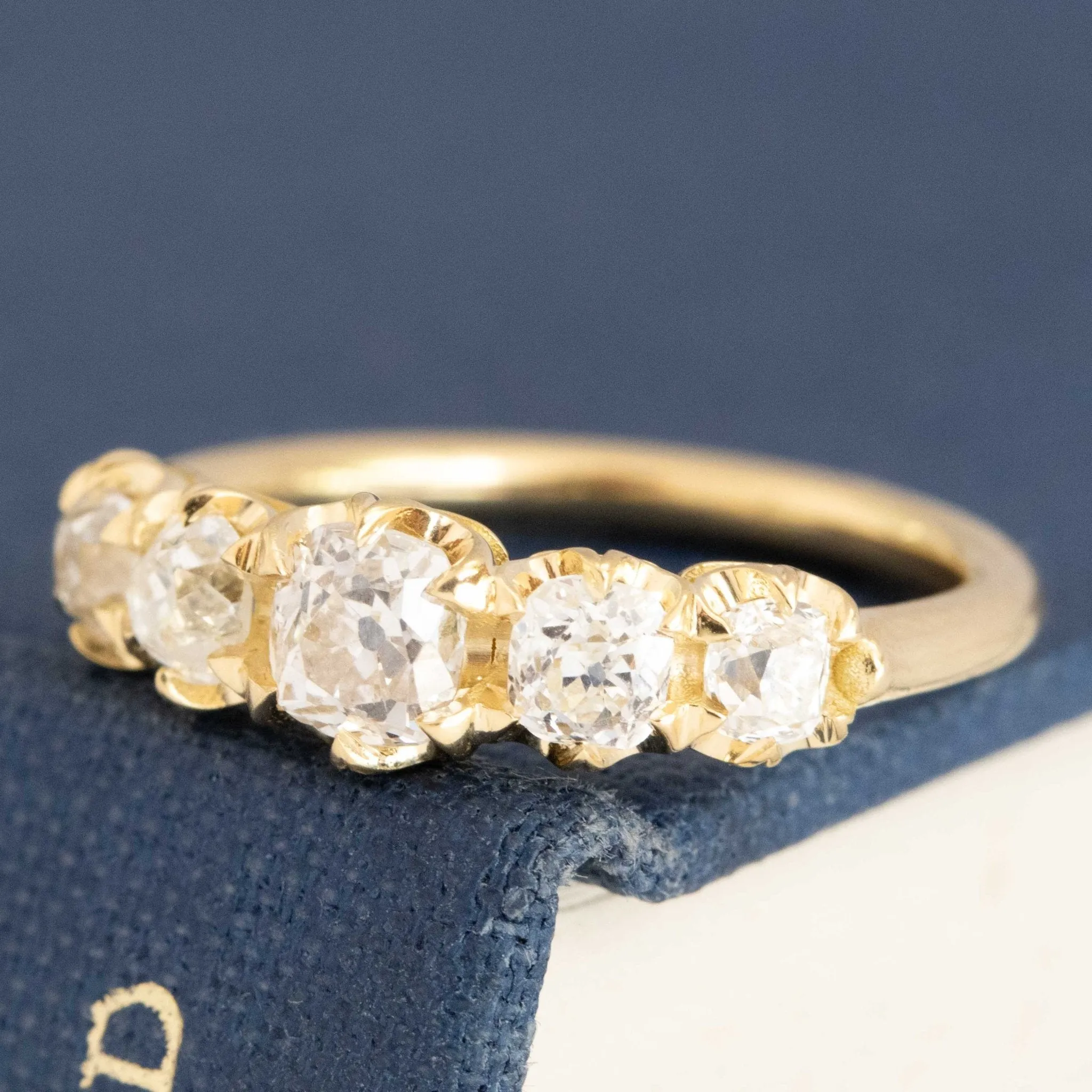 1.06ctw Old Mine Cut Diamond Graduated 5-Stone Band