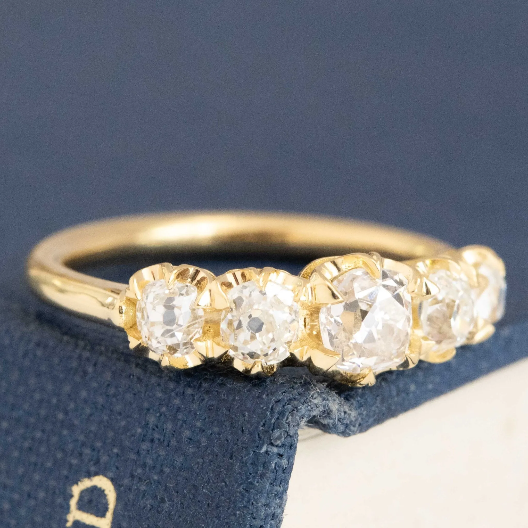 1.06ctw Old Mine Cut Diamond Graduated 5-Stone Band