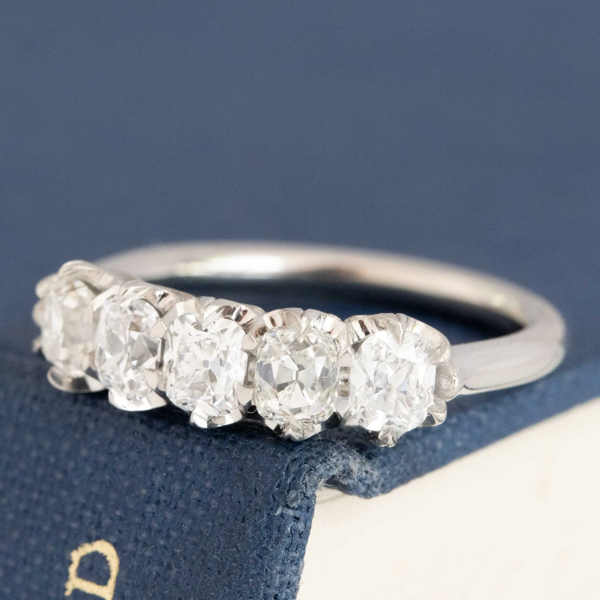 1.08ctw Old Mine Cut Diamond 5-StoneHalf-Hoop Band