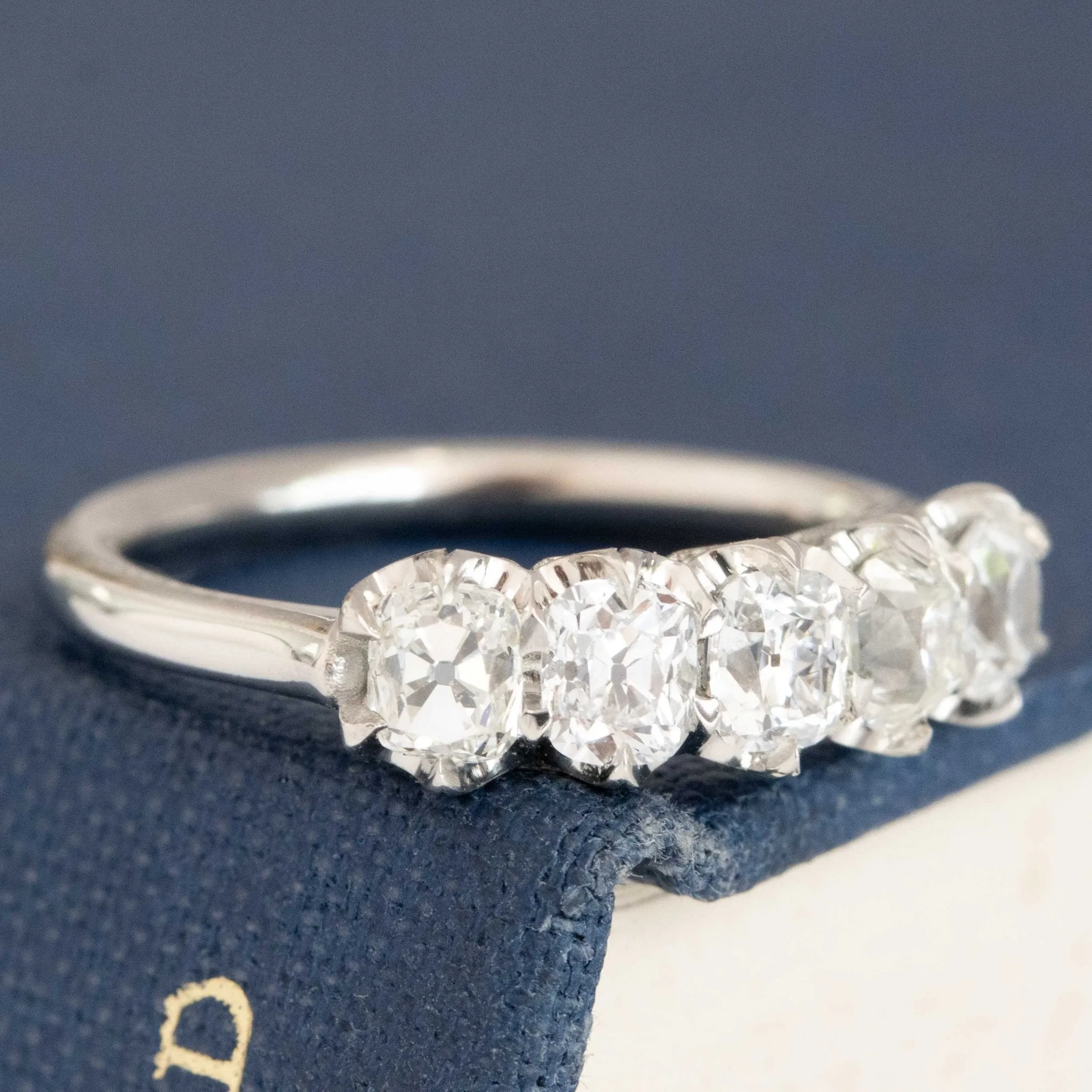 1.08ctw Old Mine Cut Diamond 5-StoneHalf-Hoop Band