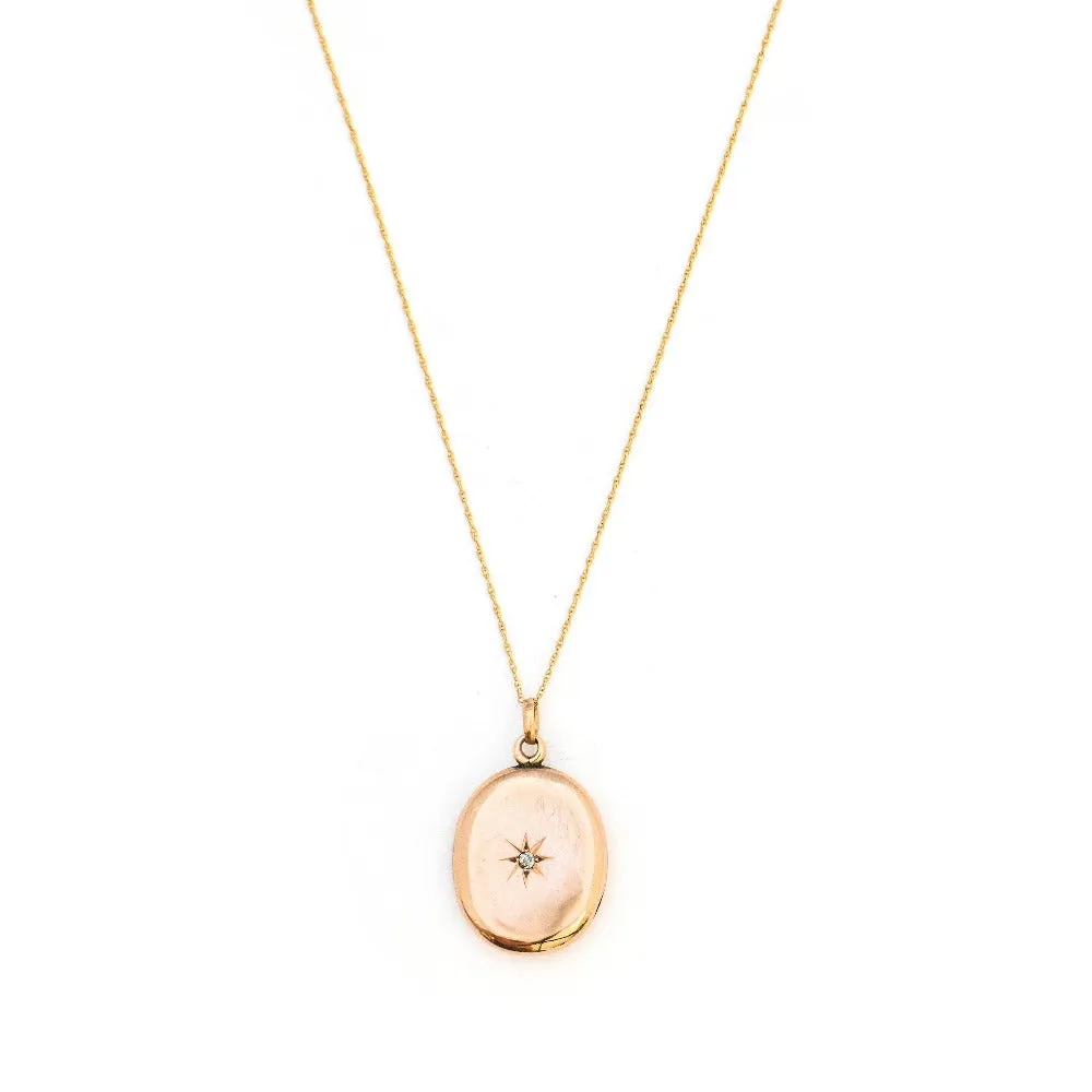 10K Gold & Diamond Oval Antique Locket