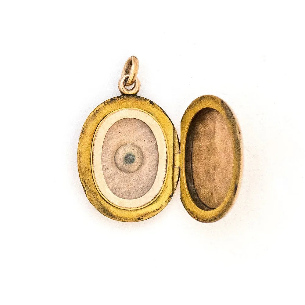 10K Gold & Diamond Oval Antique Locket