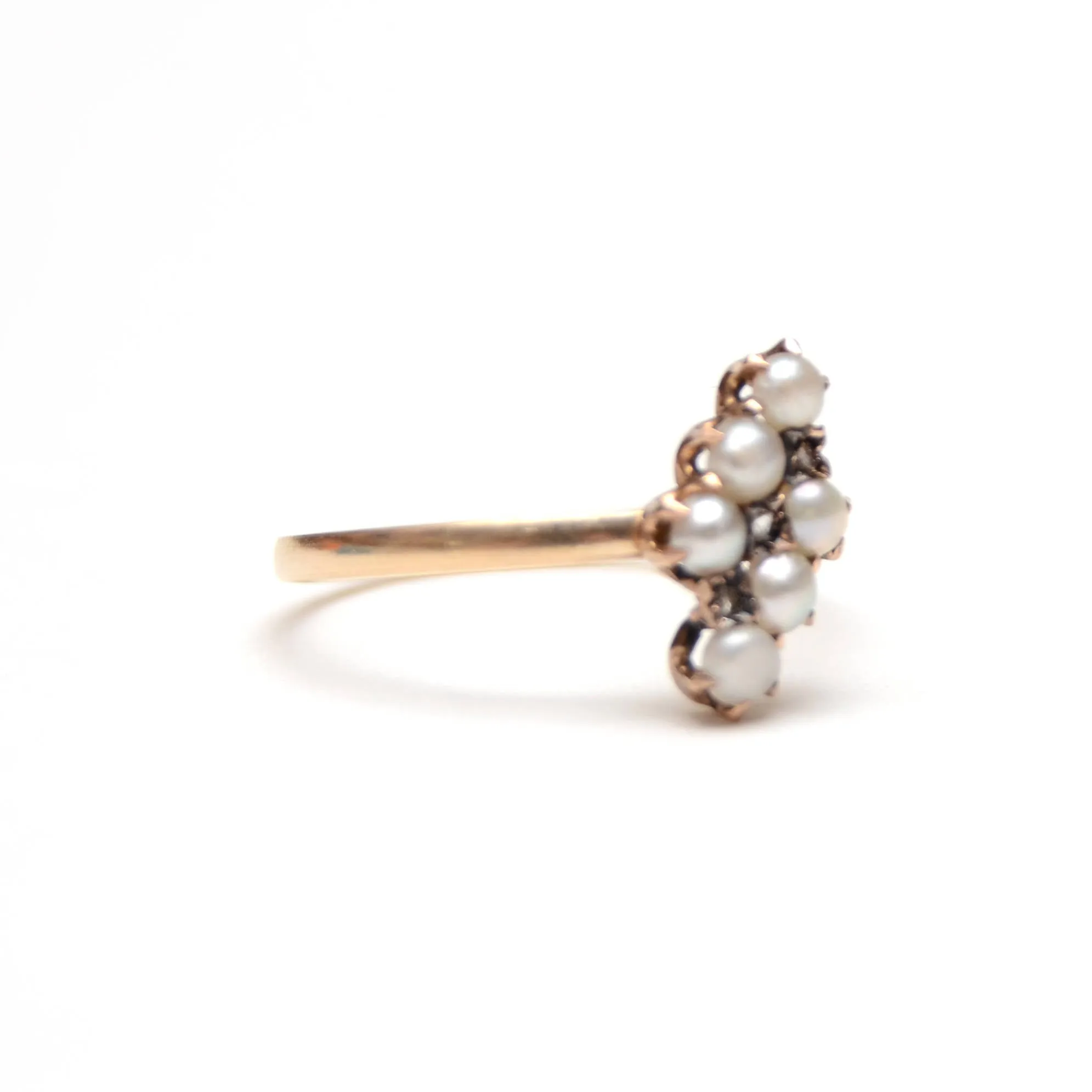 10k Victorian Rose Cut Diamond and Pearl Ring