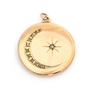 12K & Diamond Gold Crescent Moon & Star Locket