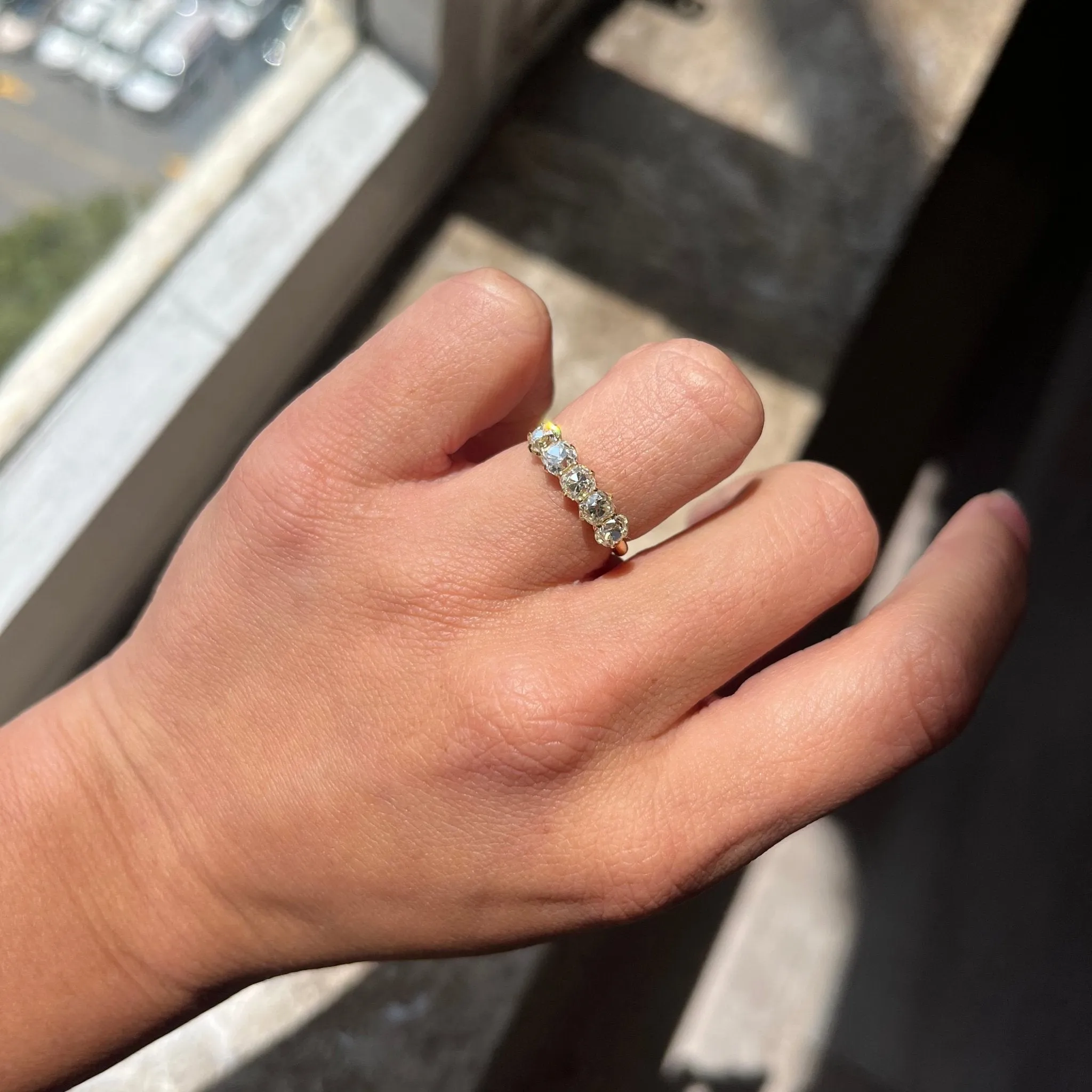 1.44ctw Old Mine Cut Diamond 5-Stone Band