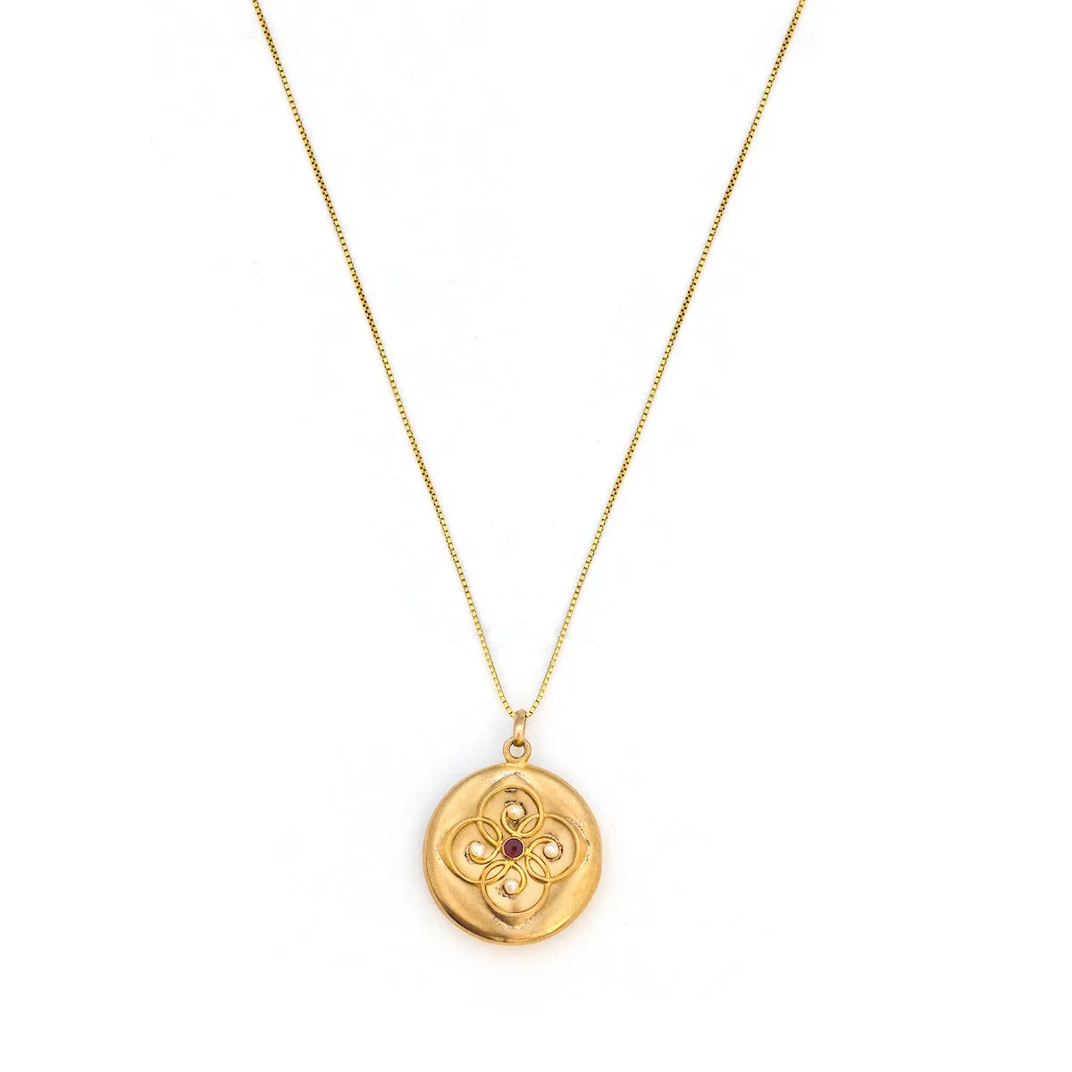 14K Gold, Pearl & Ruby Antique Locket