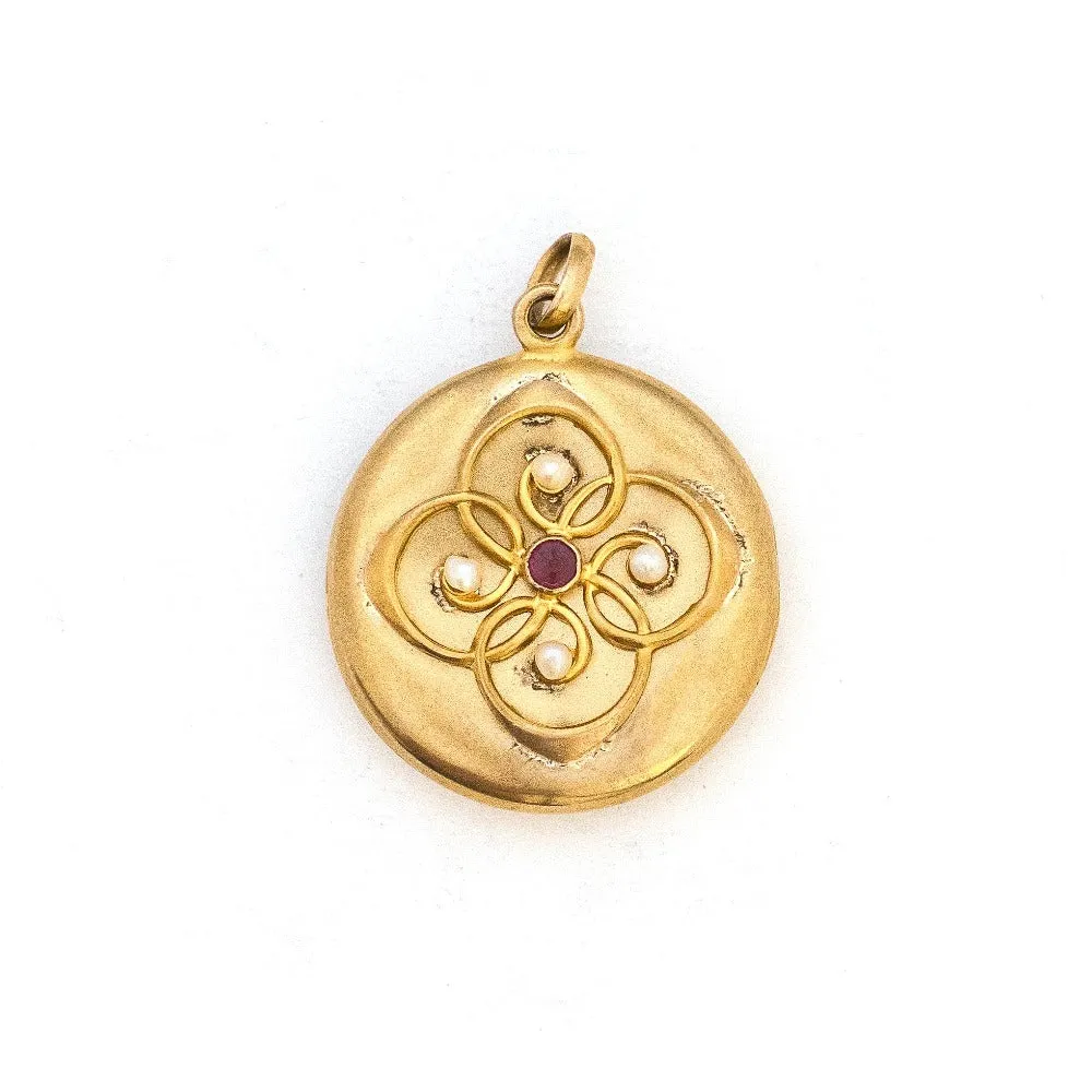 14K Gold, Pearl & Ruby Antique Locket
