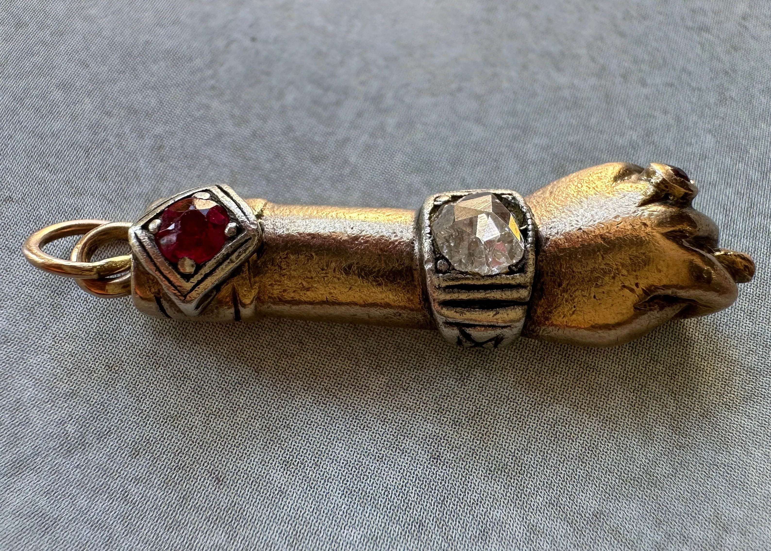 18k Yellow Gold and Sterling Silver Manu Fica with Diamond