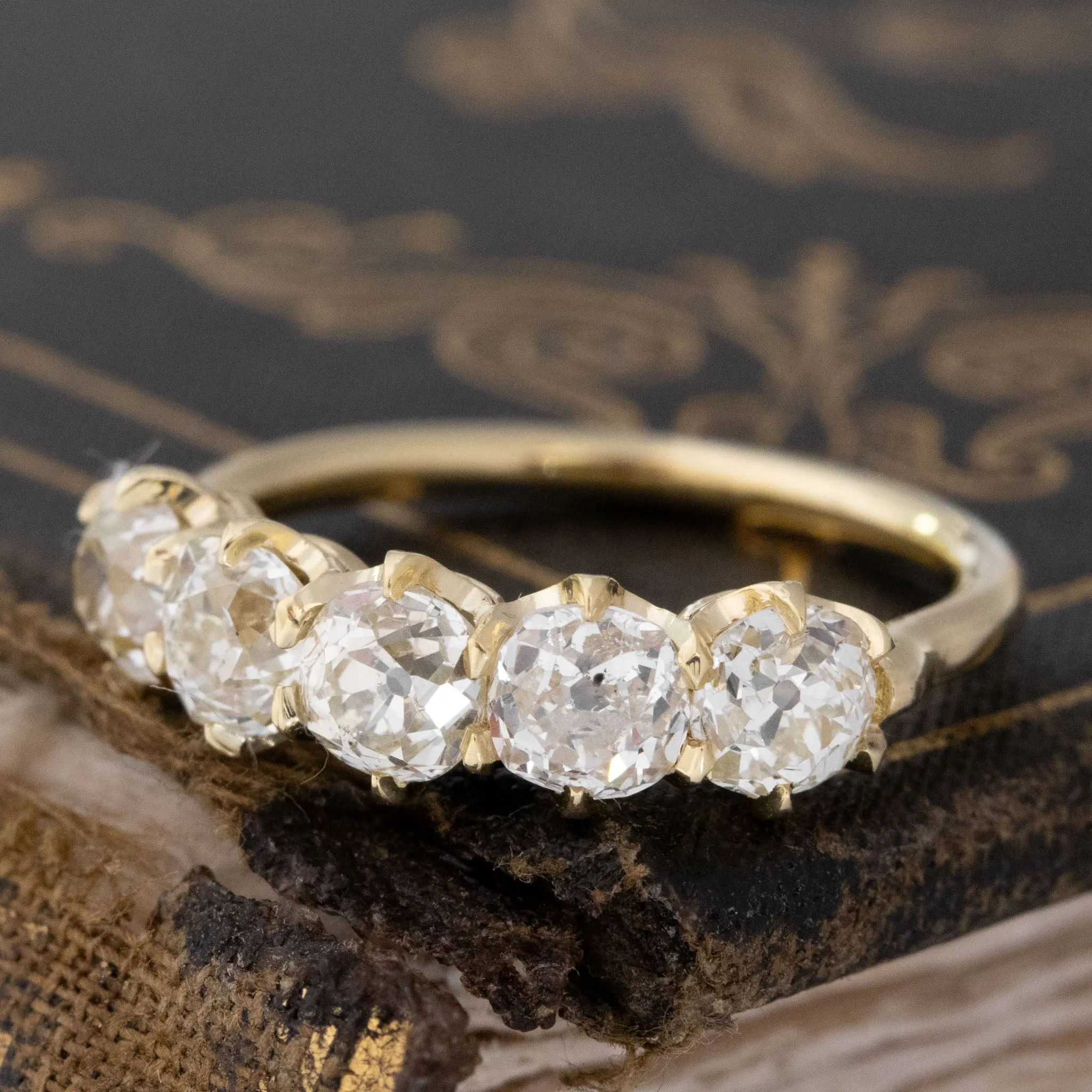 2.17ctw Old Mine Cut Diamond 5-Stone Band