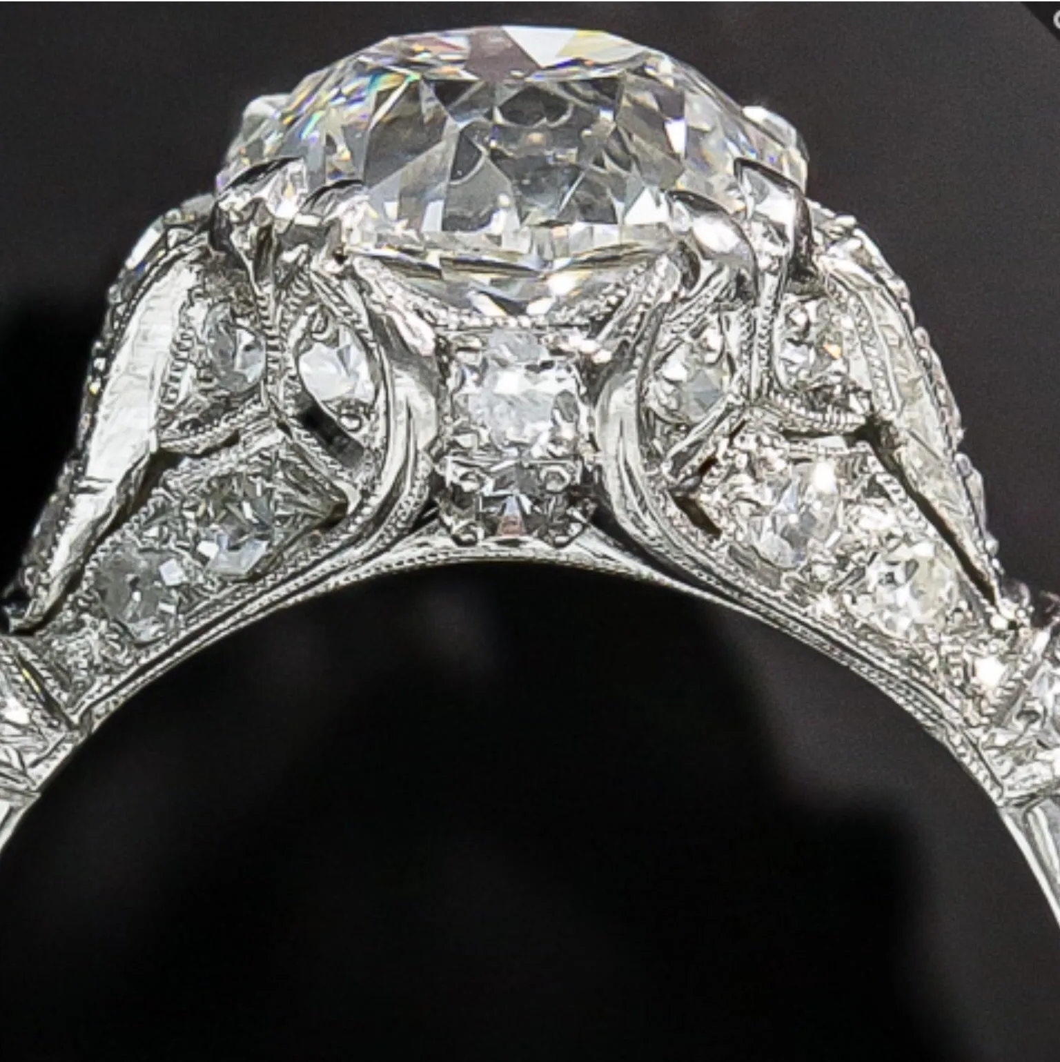 3.50 ct Edwardian Antique Style Platinum Diamond Engagement Ring