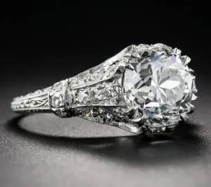 3.50 ct Edwardian Antique Style Platinum Diamond Engagement Ring
