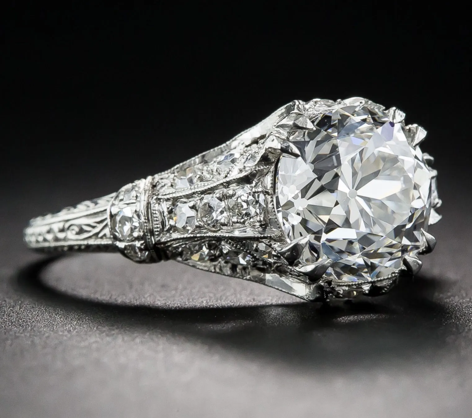 3.50 ct Edwardian Antique Style Platinum Diamond Engagement Ring