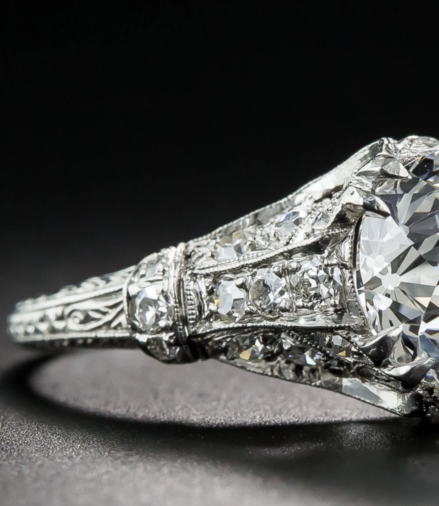 3.50 ct Edwardian Antique Style Platinum Diamond Engagement Ring