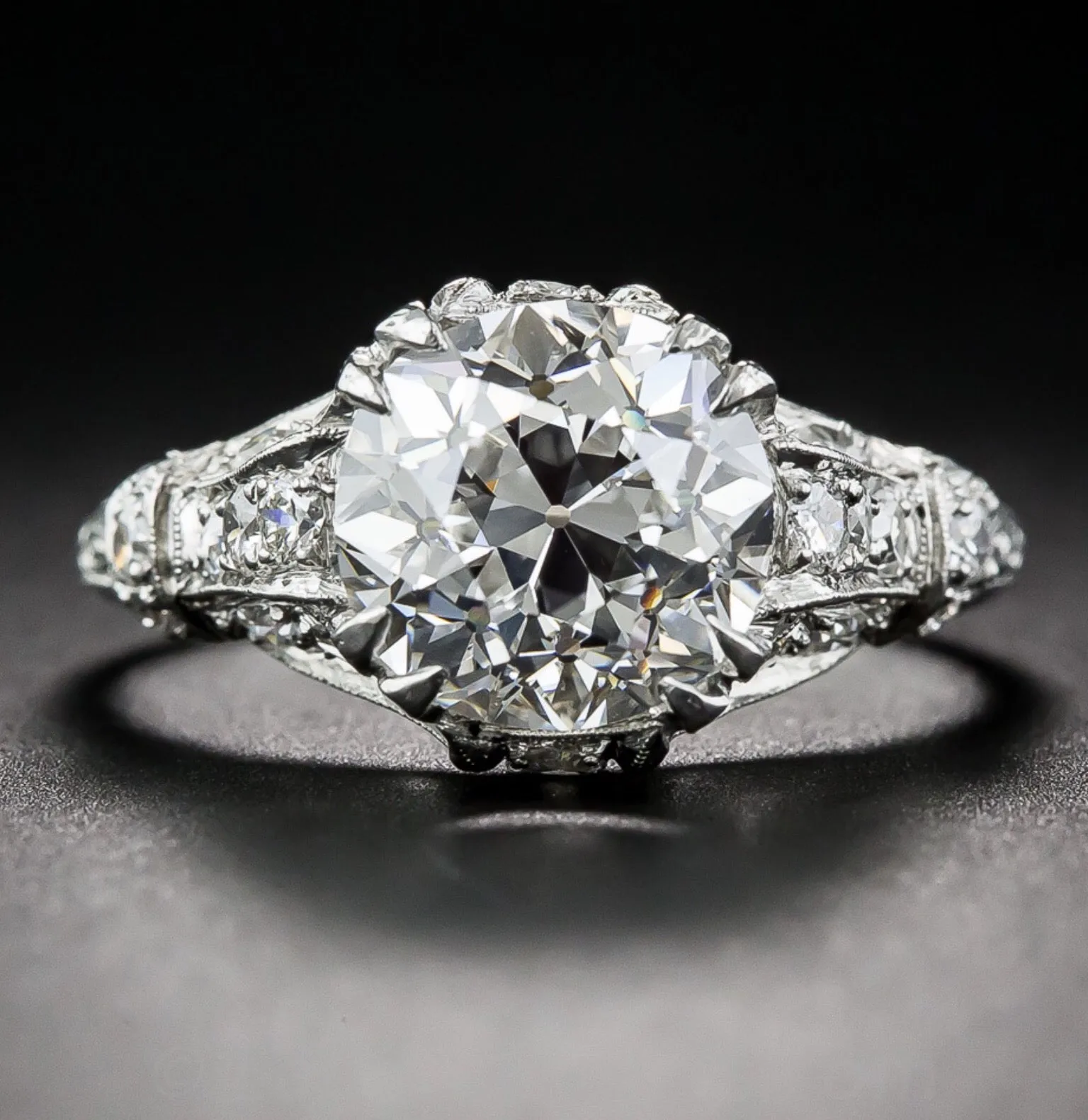 3.50 ct Edwardian Antique Style Platinum Diamond Engagement Ring
