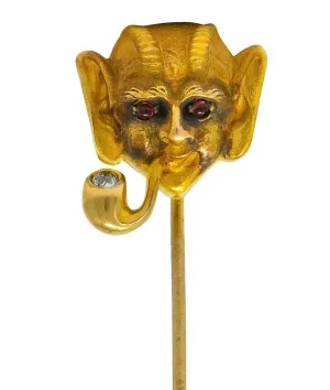 Abel Bros. & Co. Victorian Ruby Diamond 14 Karat Gold Pan Stickpin