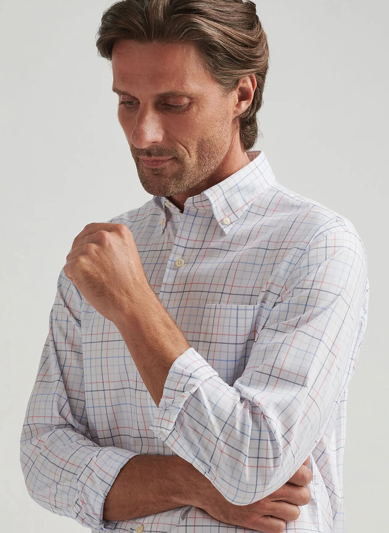 ALLEN CROWN LITE COTTON STRETCH SHIRT - WHITE