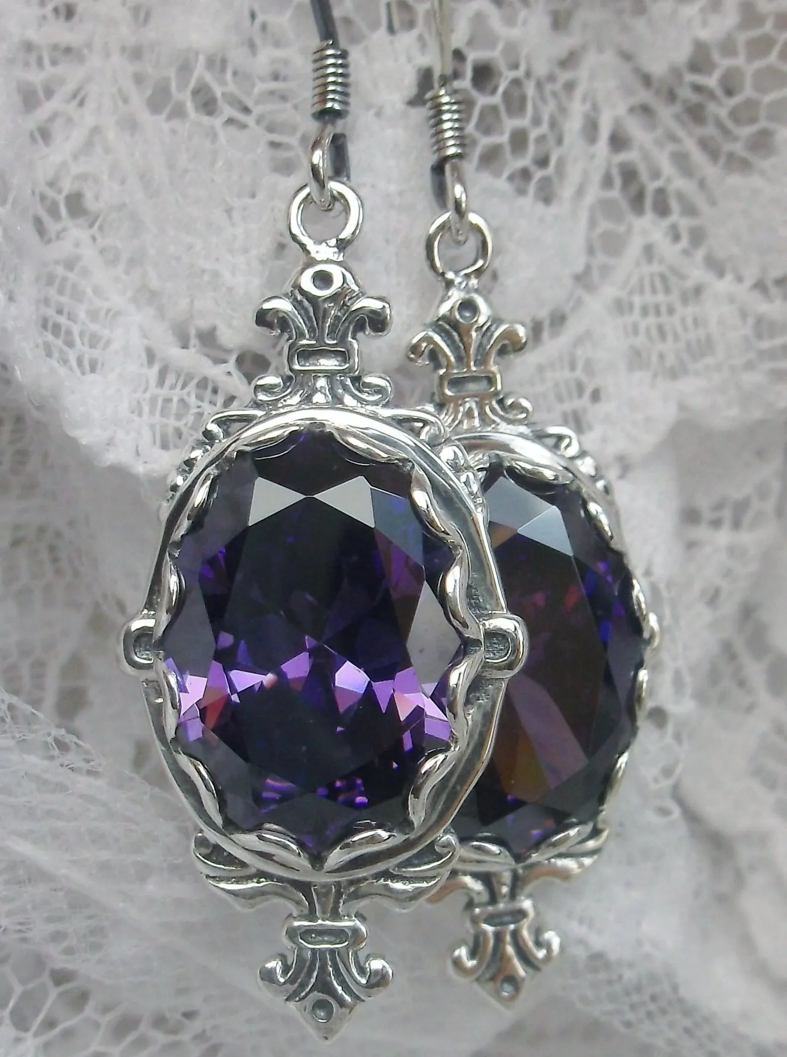 Amethyst CZ Earrings, Stylish Victorian Jewelry #E18