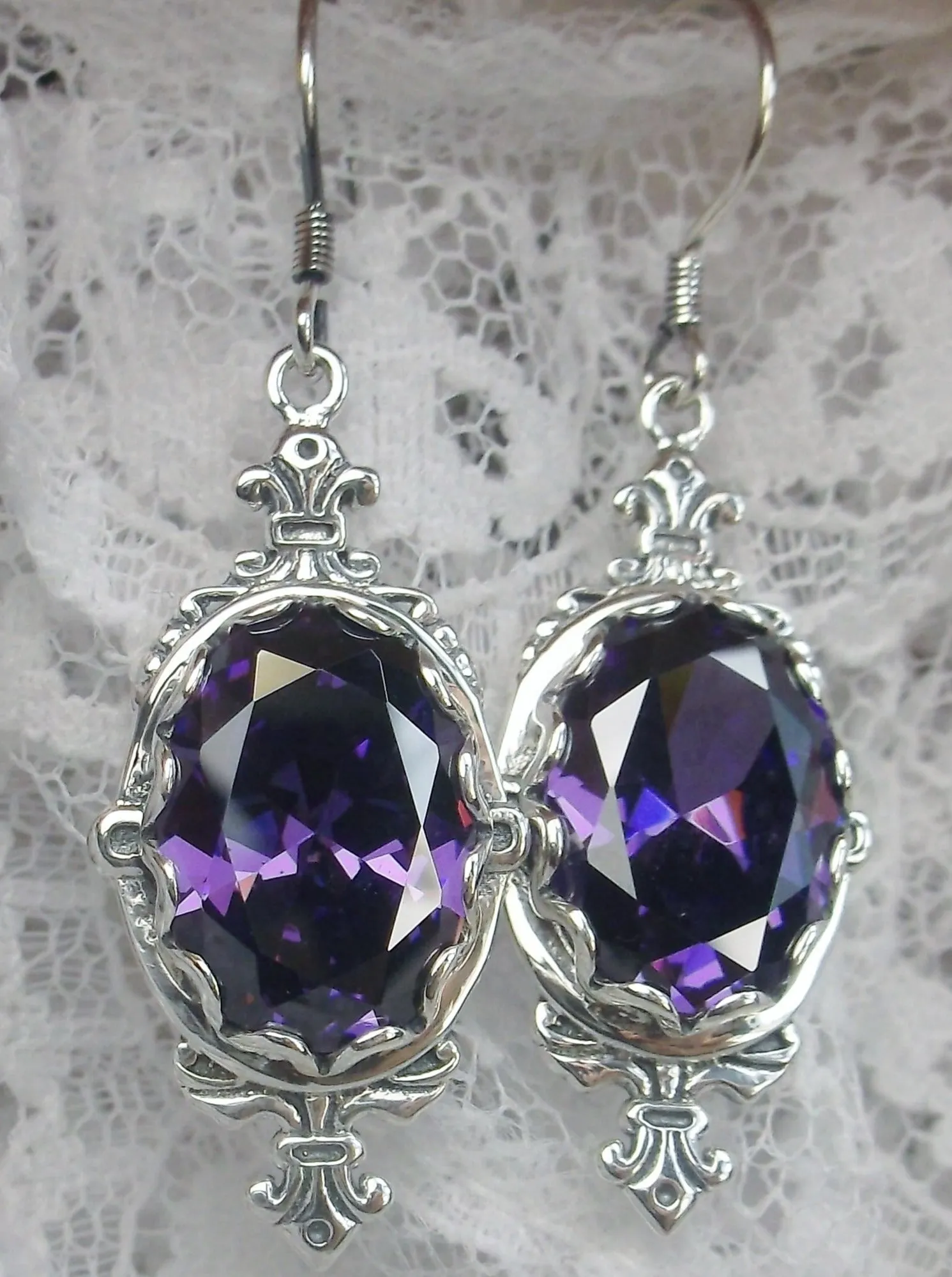 Amethyst CZ Earrings, Stylish Victorian Jewelry #E18