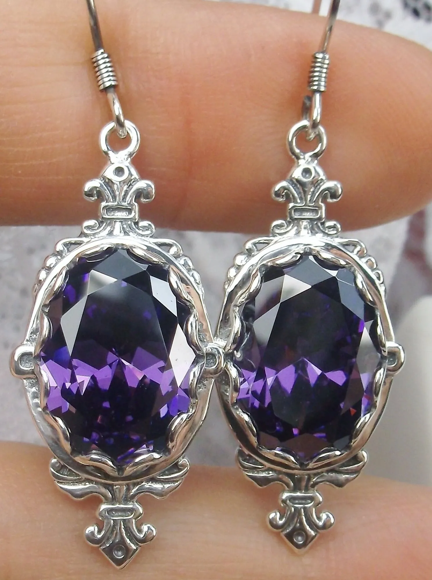 Amethyst CZ Earrings, Stylish Victorian Jewelry #E18