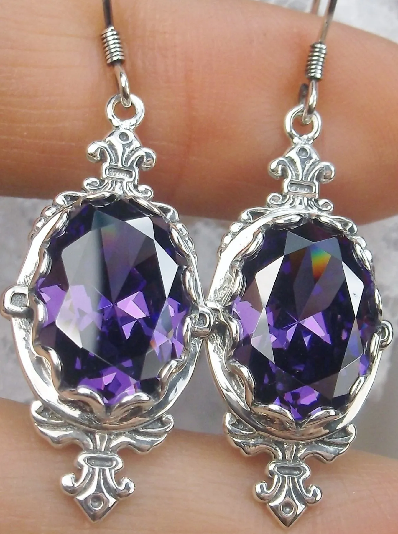 Amethyst CZ Earrings, Stylish Victorian Jewelry #E18