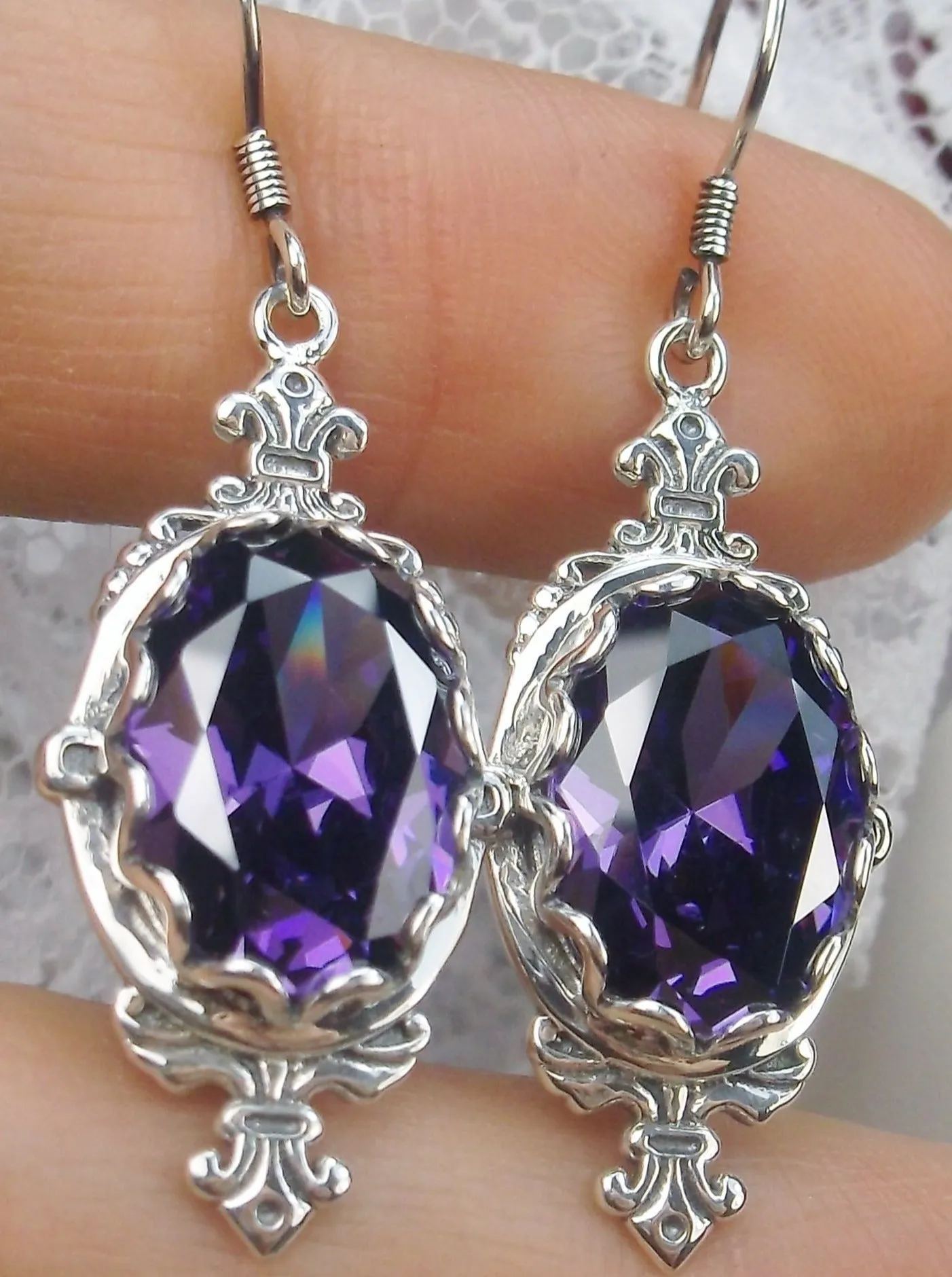 Amethyst CZ Earrings, Stylish Victorian Jewelry #E18