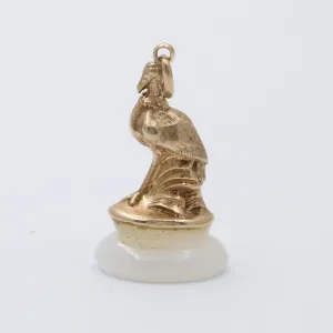 Antique 14K Gold and White Agate Peacock Fob, Charm