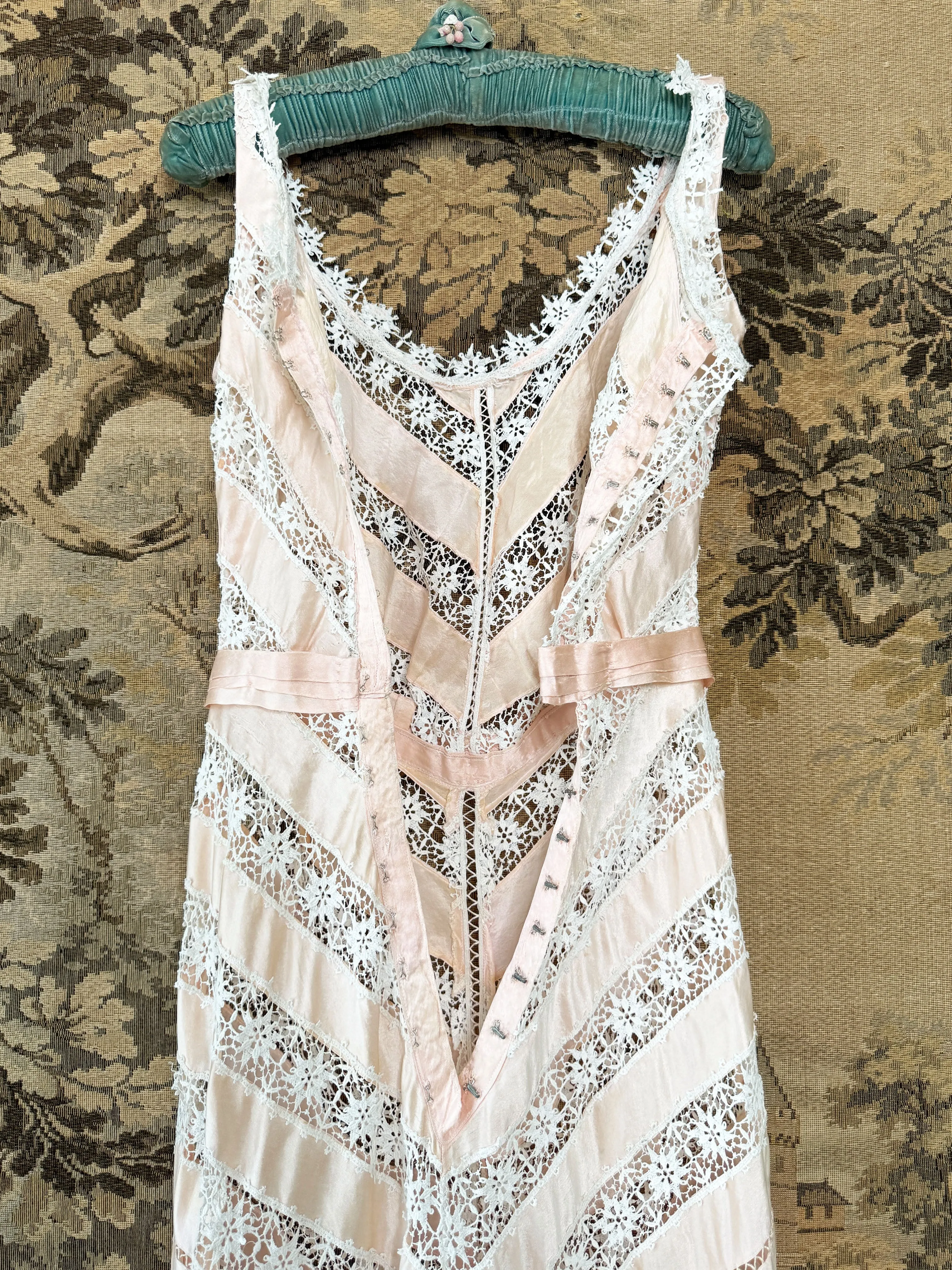 Antique Blush Pink Silk Ribbon & Lace Gown