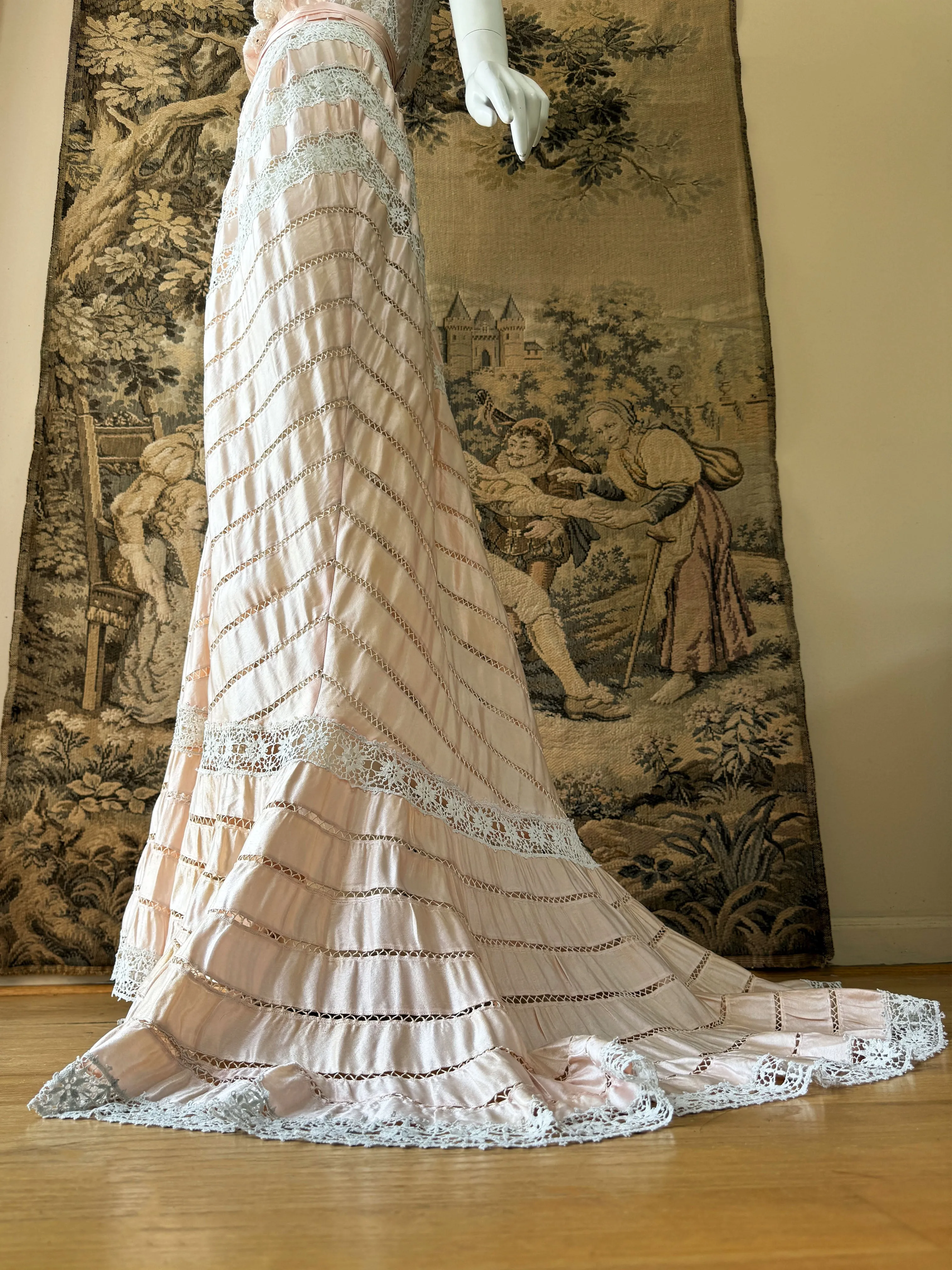 Antique Blush Pink Silk Ribbon & Lace Gown