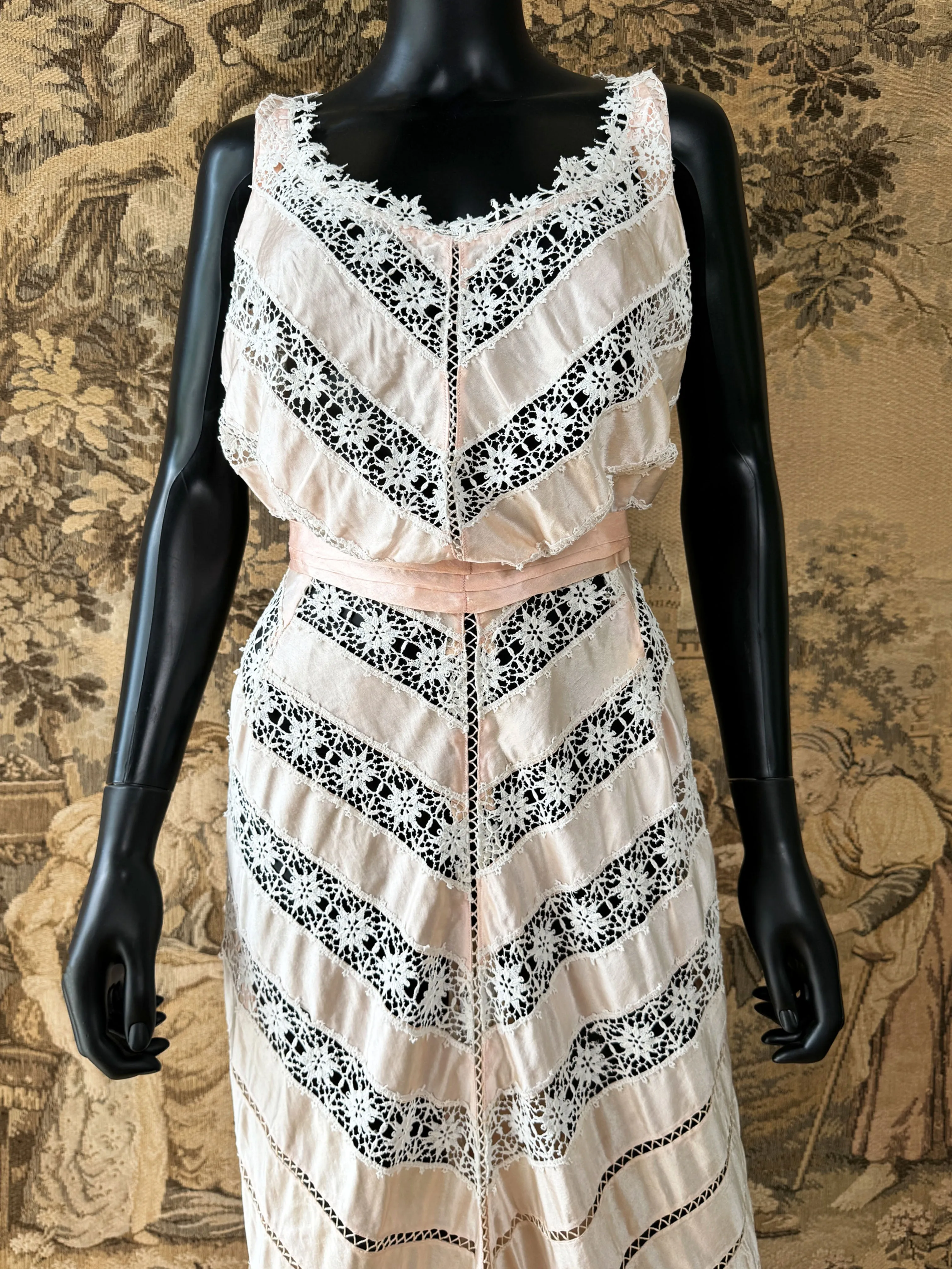Antique Blush Pink Silk Ribbon & Lace Gown