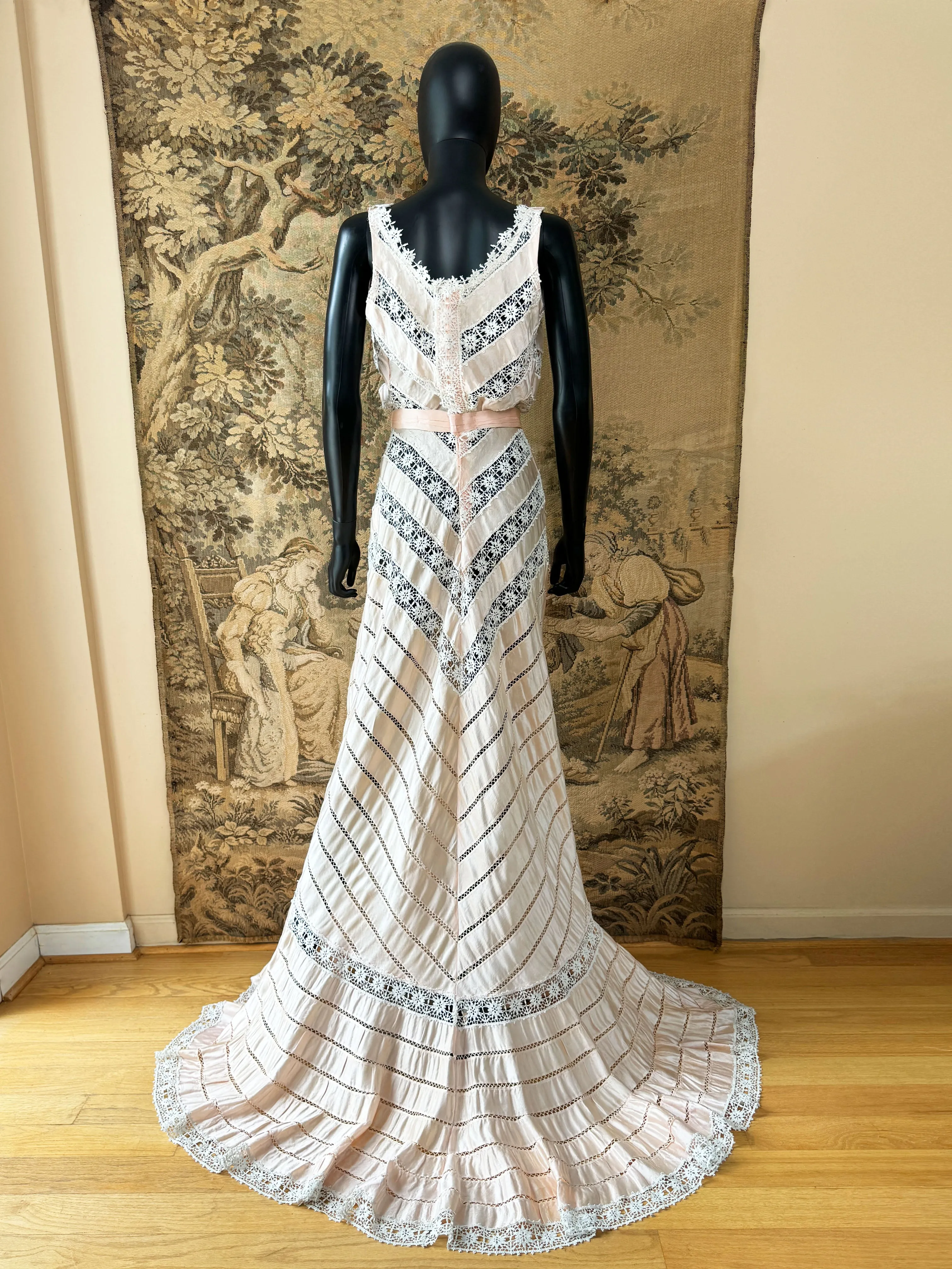Antique Blush Pink Silk Ribbon & Lace Gown