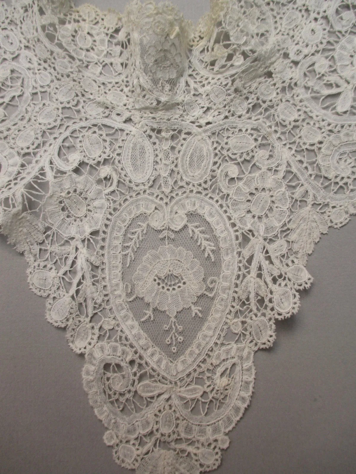 Antique lace Duchesse lace yoke collar w point de gaze inserts