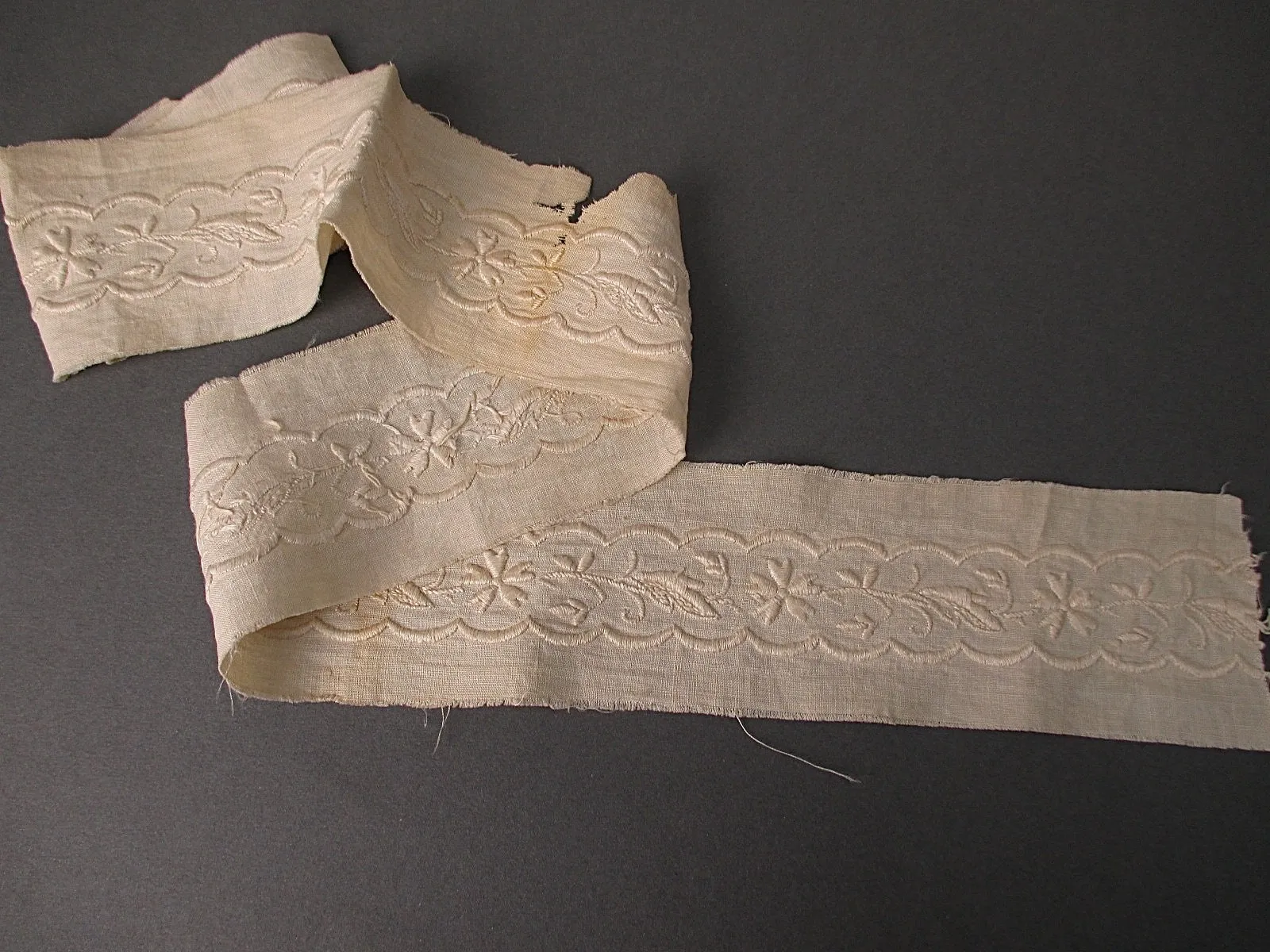 Antique lace hand embroidered insertion linen Victorian era
