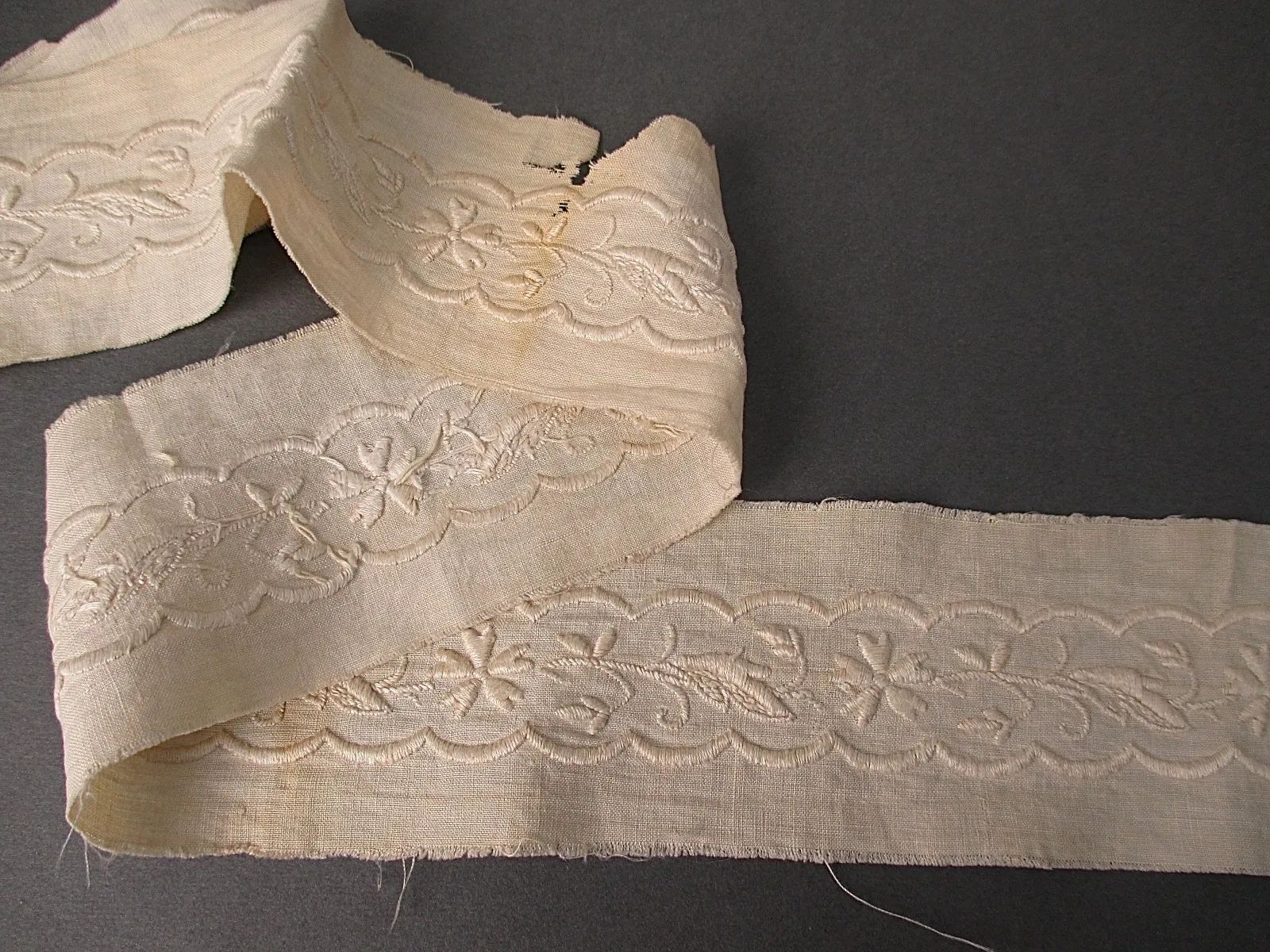 Antique lace hand embroidered insertion linen Victorian era