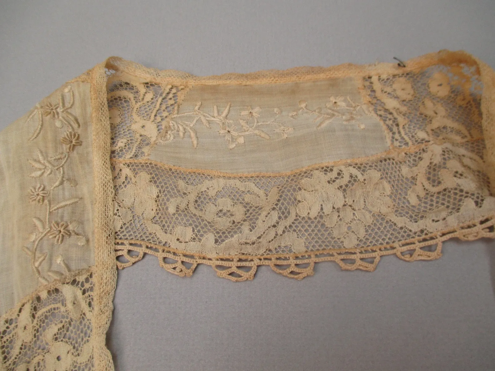 Antique Lace Shawl Collar Hand Embroidered