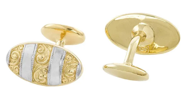 Antique Style Victorian Scrolls Cufflinks in Sterling Silver with Yellow Gold Two Tone Vermeil