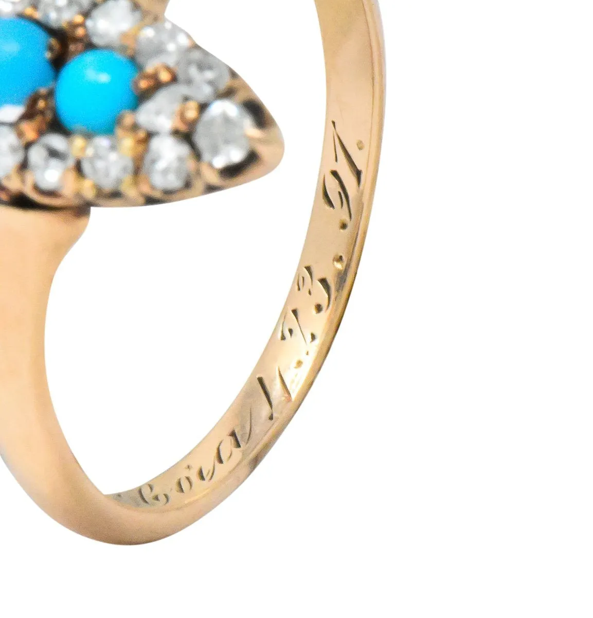 Antique Victorian 0.30 CTW Diamond Turquoise 14 Karat Gold Navette Ring