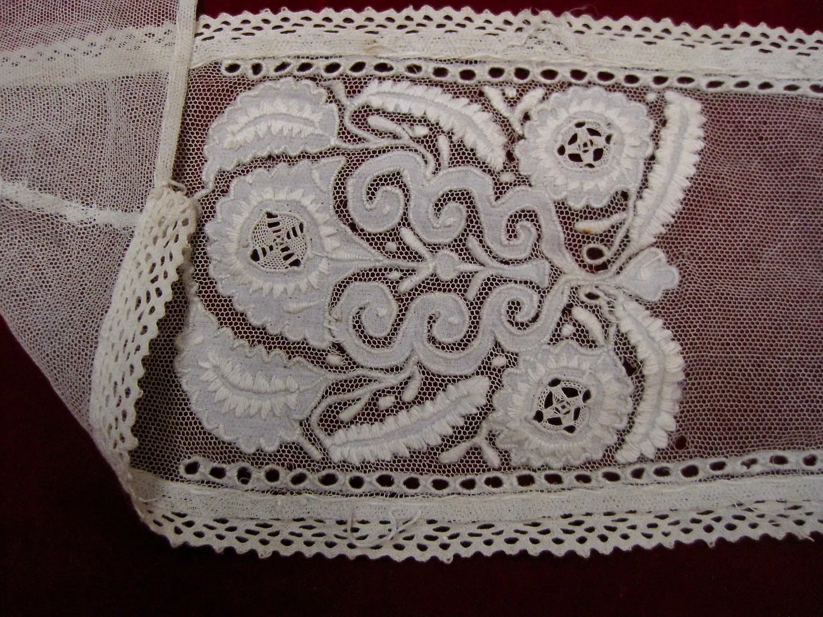 Antique Victorian 1860s Civil war era Ayrshire lace lappet cap