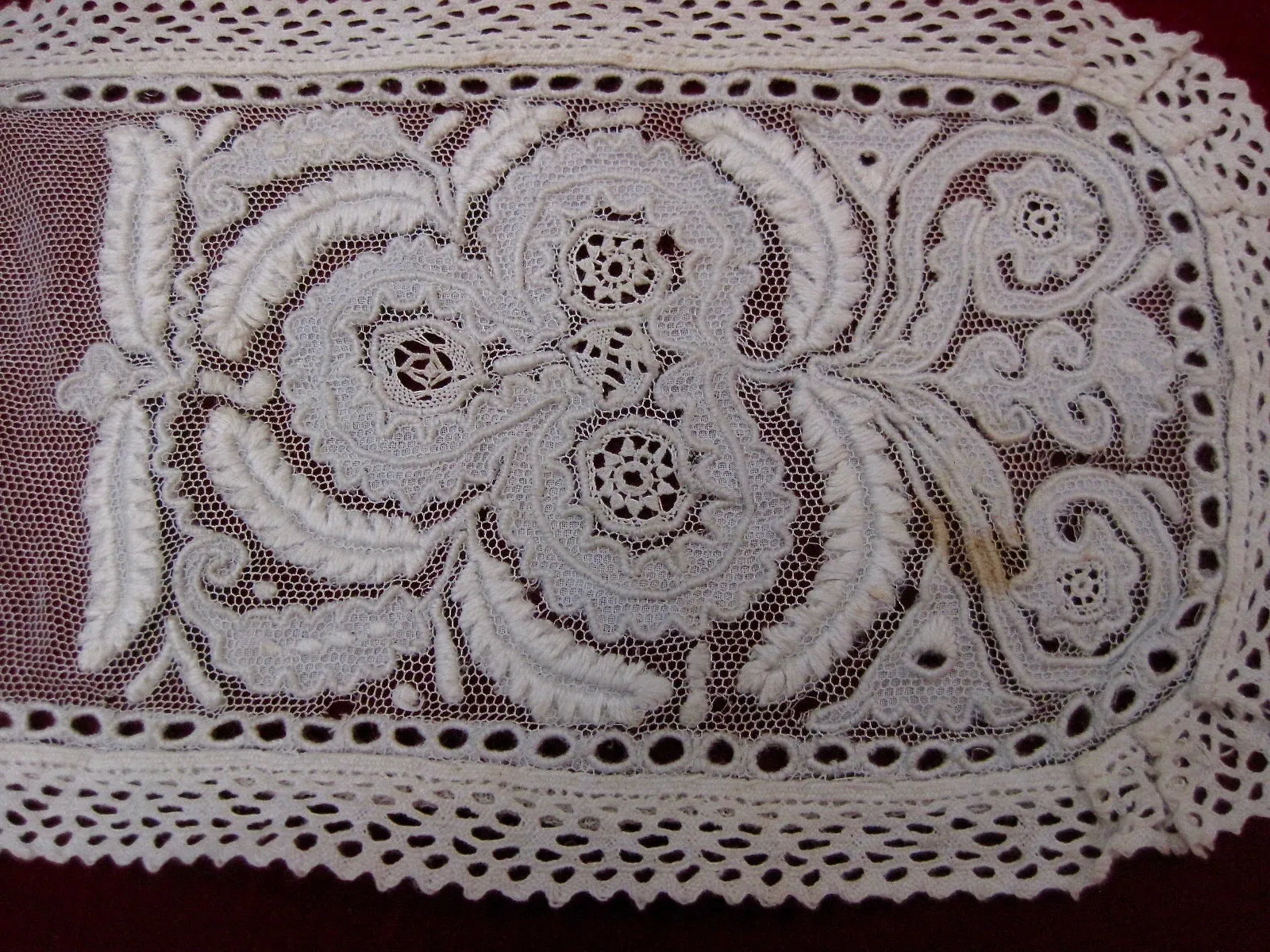 Antique Victorian 1860s Civil war era Ayrshire lace lappet cap