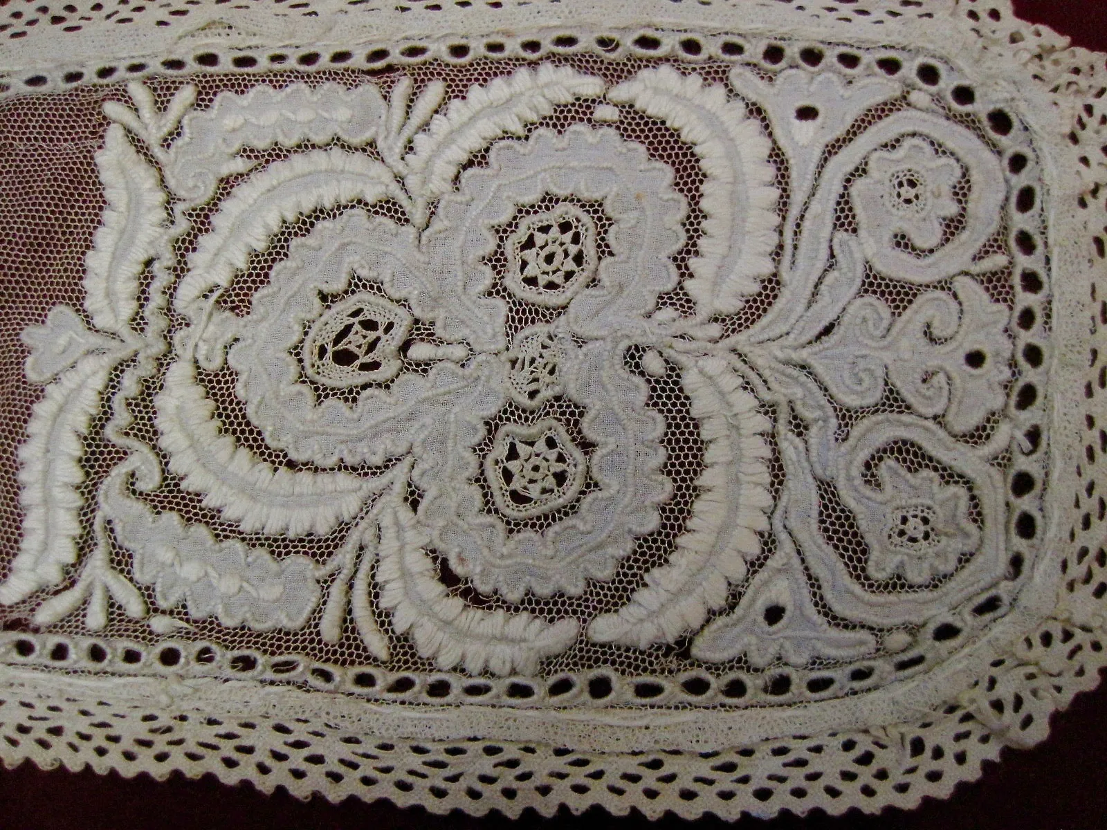 Antique Victorian 1860s Civil war era Ayrshire lace lappet cap