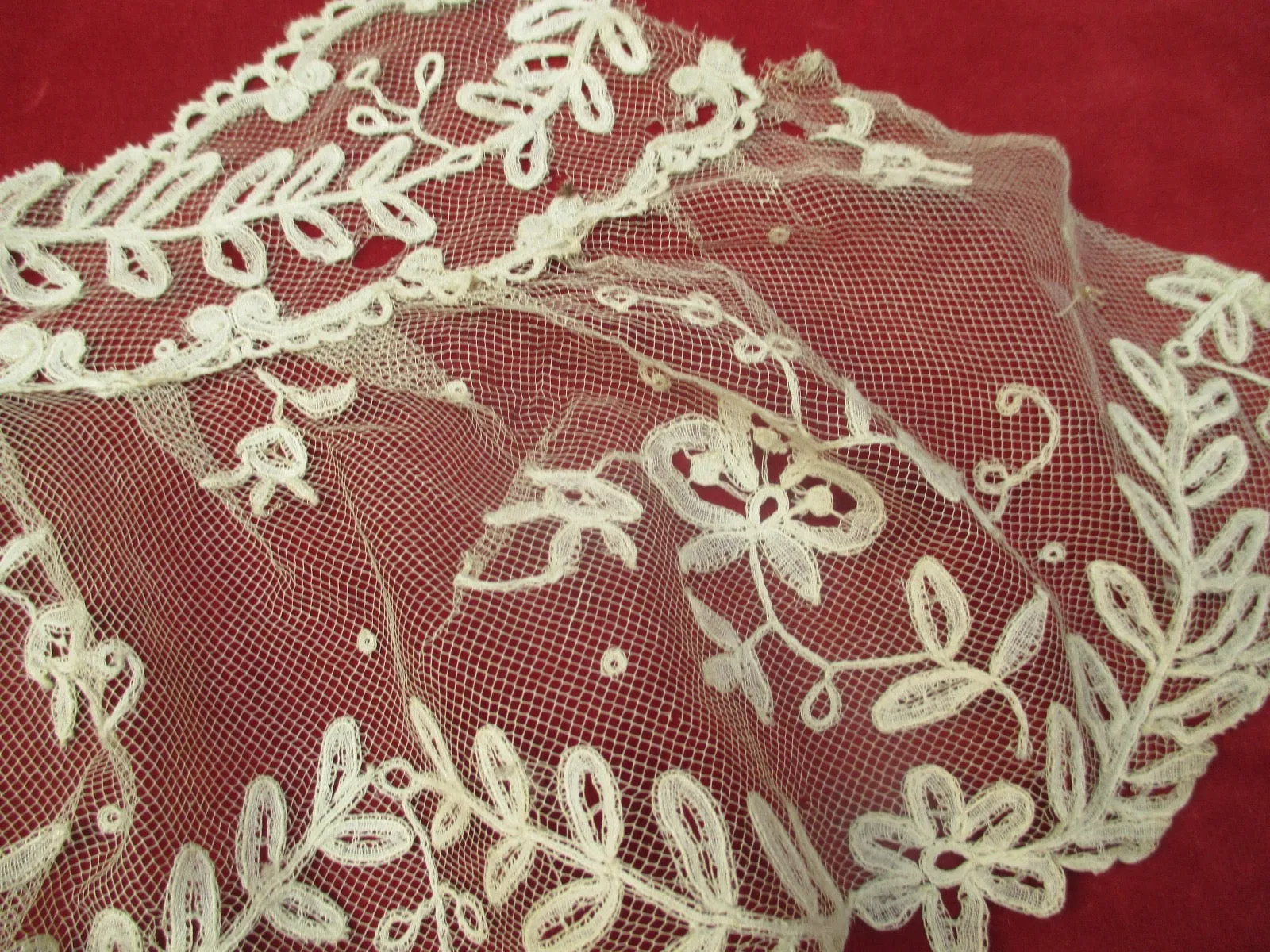 Antique Victorian Applique net lace lot 2 pieces