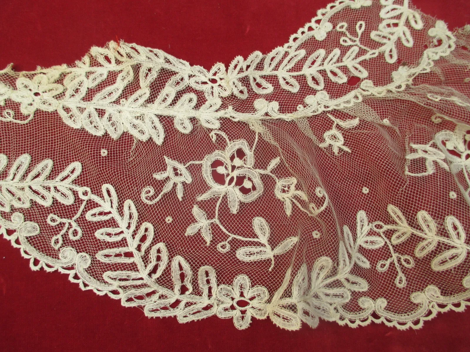Antique Victorian Applique net lace lot 2 pieces