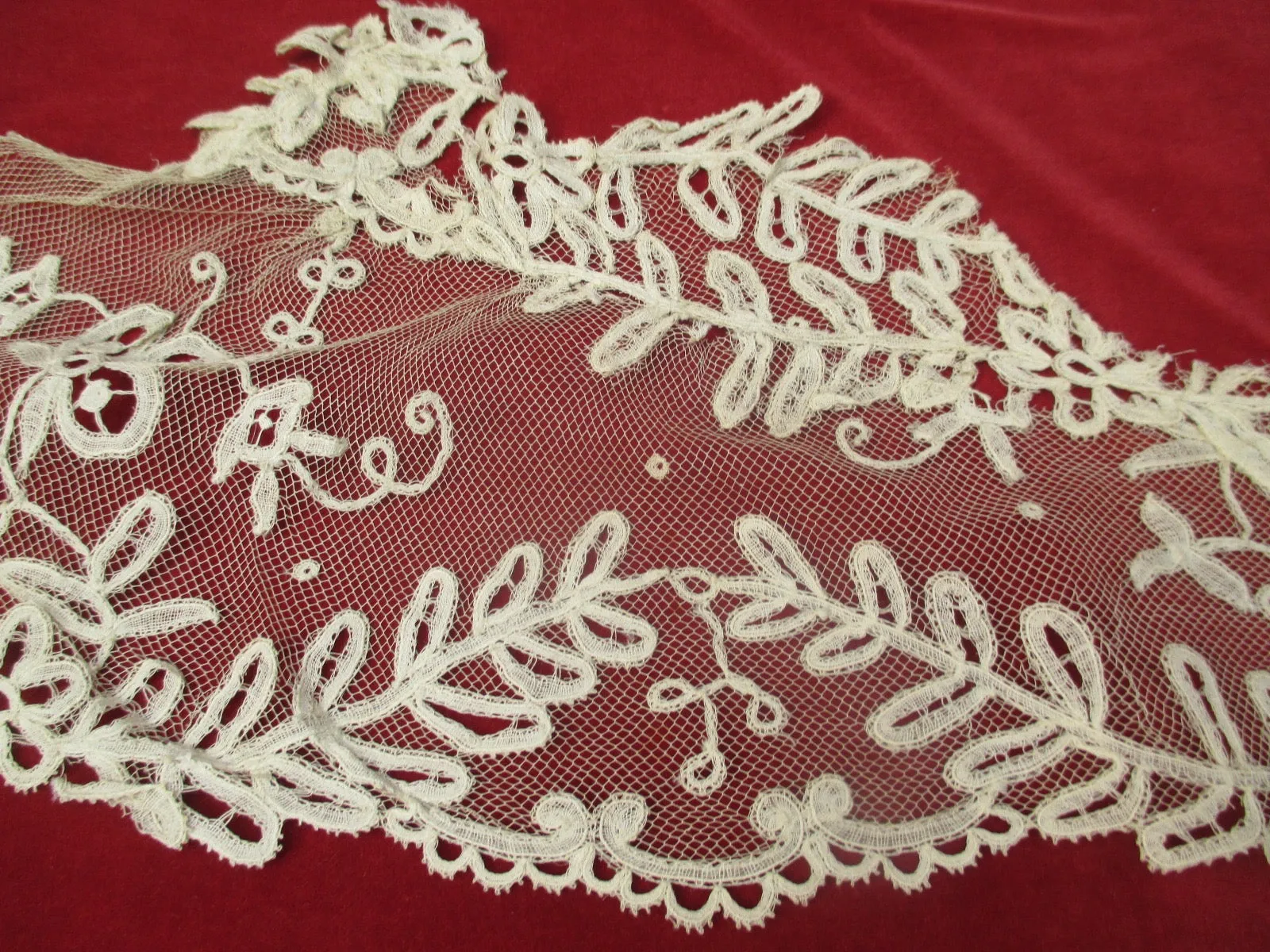 Antique Victorian Applique net lace lot 2 pieces