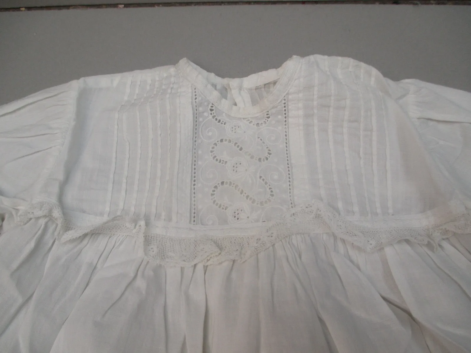 Antique Victorian Baby gown w lace insertions
