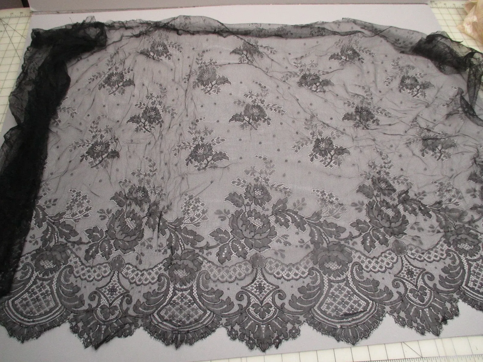 Antique Victorian Chantilly Lace Flounce Wide