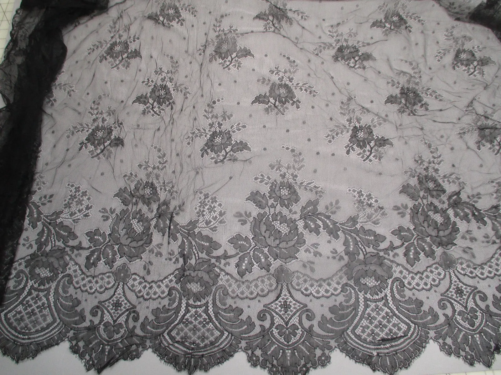 Antique Victorian Chantilly Lace Flounce Wide