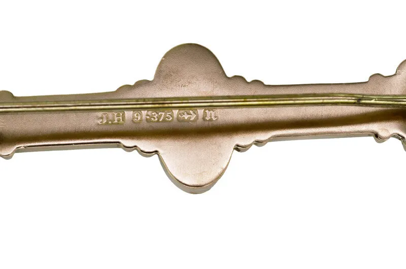 Antique Victorian Diamond Set Bar Pin Brooch in English 9 Karat Gold - Circa 1912