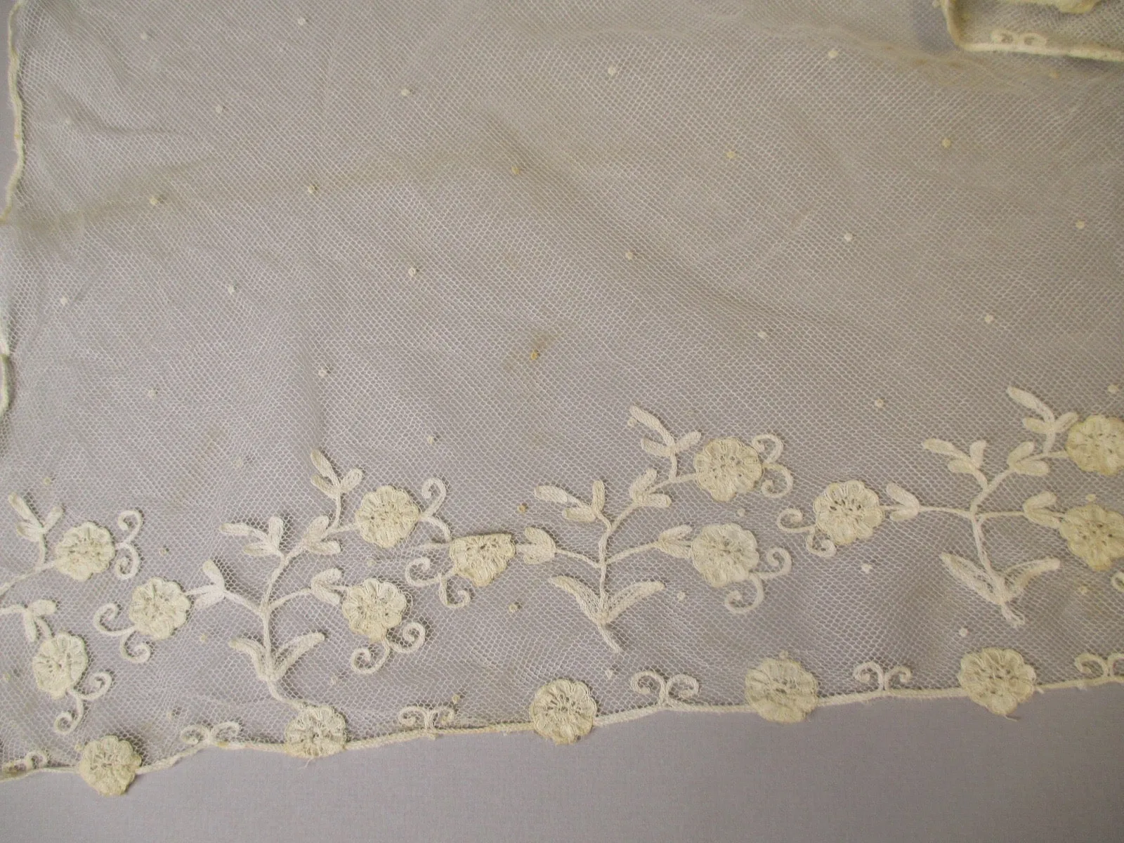 Antique Victorian Embroidered net Flounce