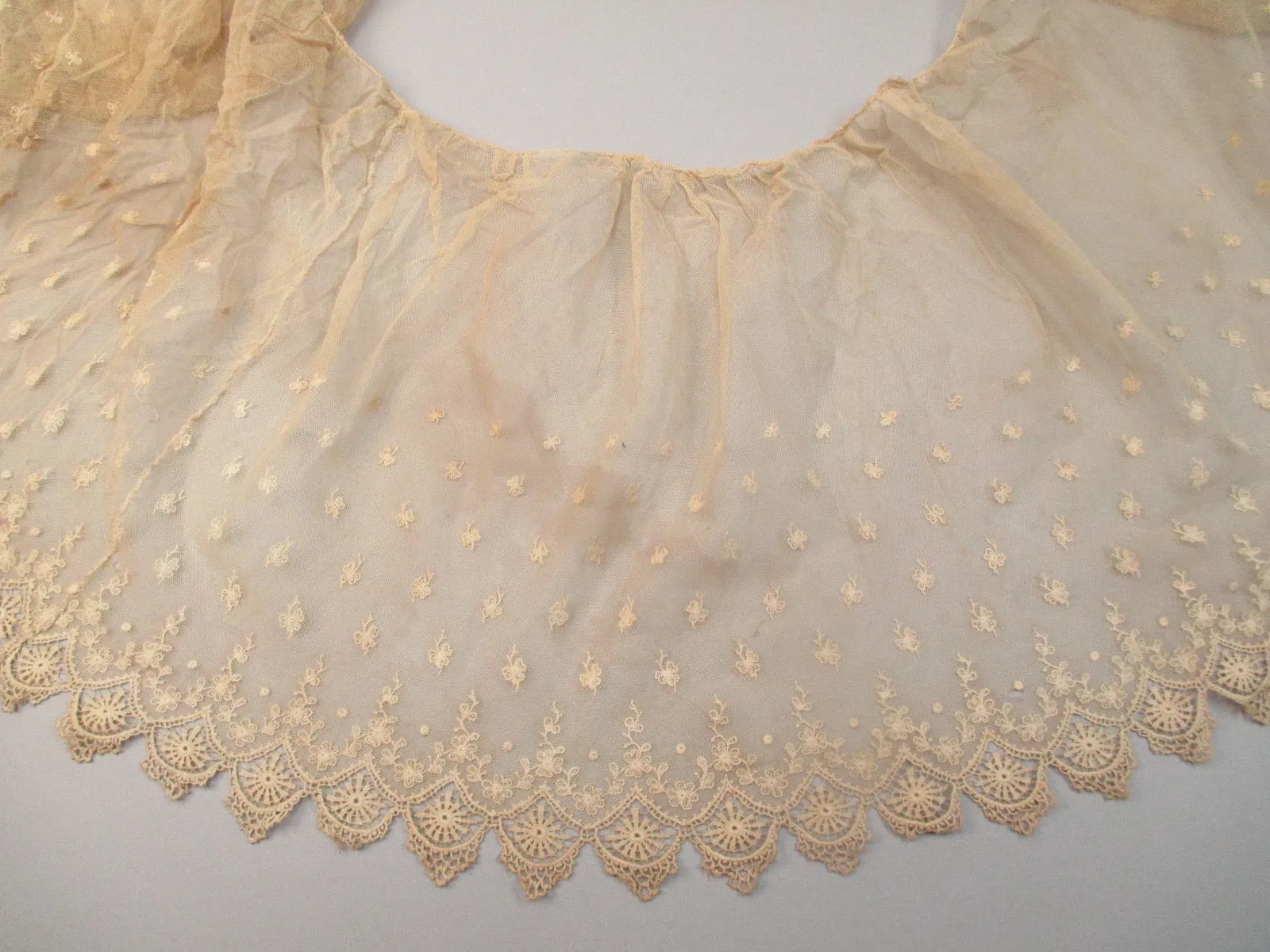 Antique Victorian Embroidered net flounce